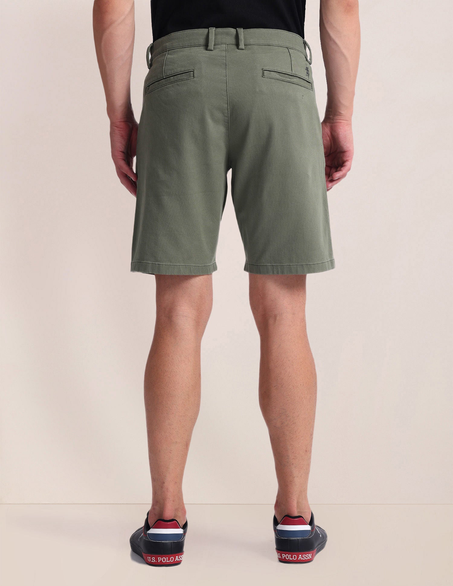 Slim Straight Fit Dobby Shorts Olive - U.S. Polo Assn. India | Large