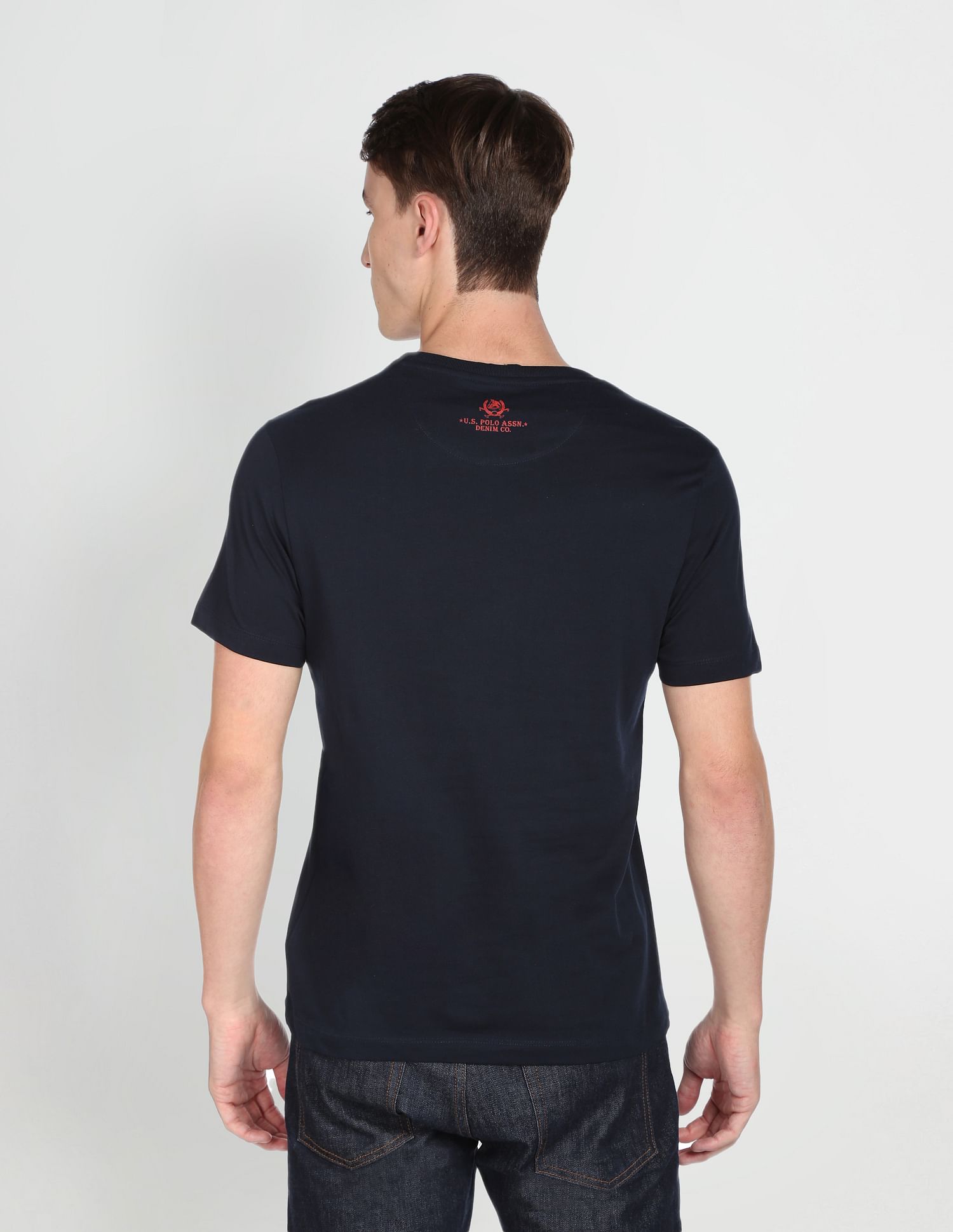 Ribbed Crew Neck Cotton T-Shirt Navy - U.S. POLO ASSN. | Large