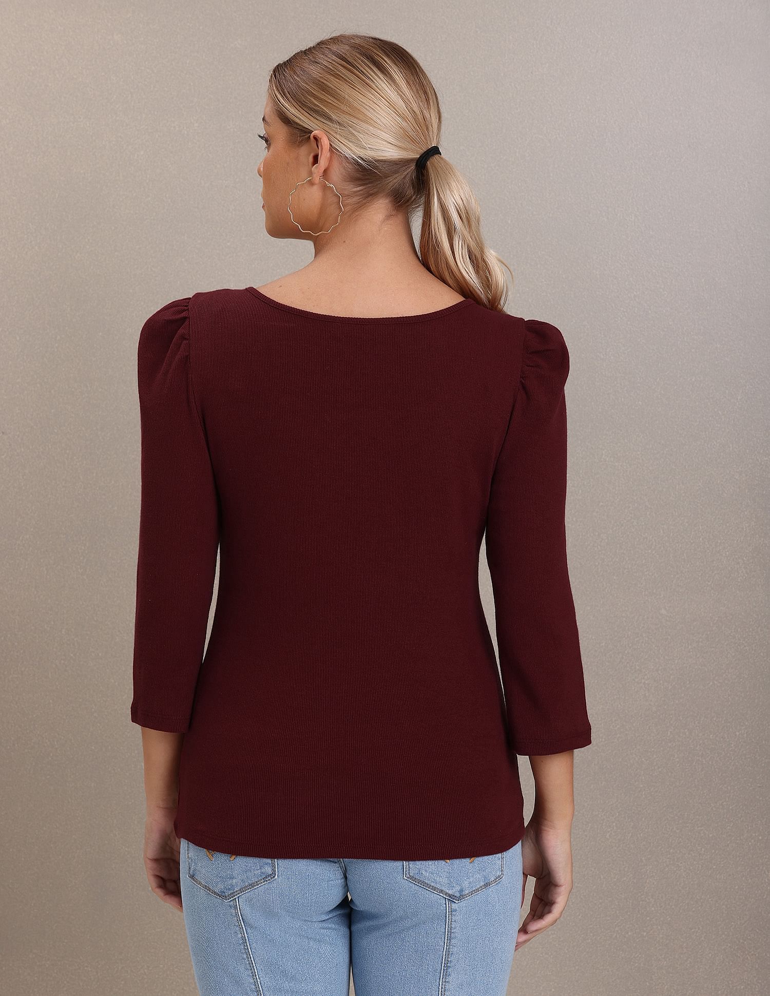 Square Neck Solid Knit Top Maroon - U.S. Polo Assn. India | Large