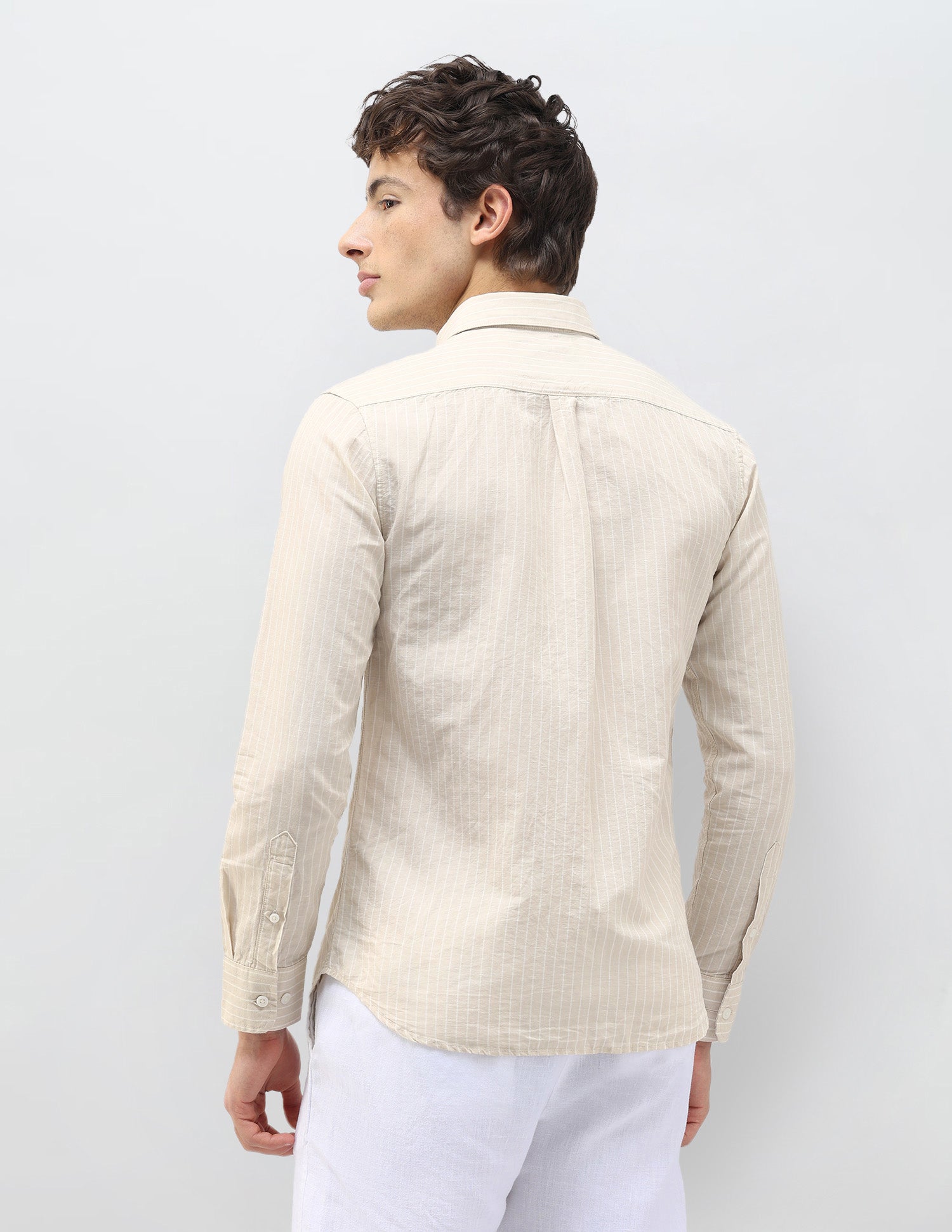 Vertical Striped Regular Fit Shirt Beige - U.S. Polo Assn. India | Large