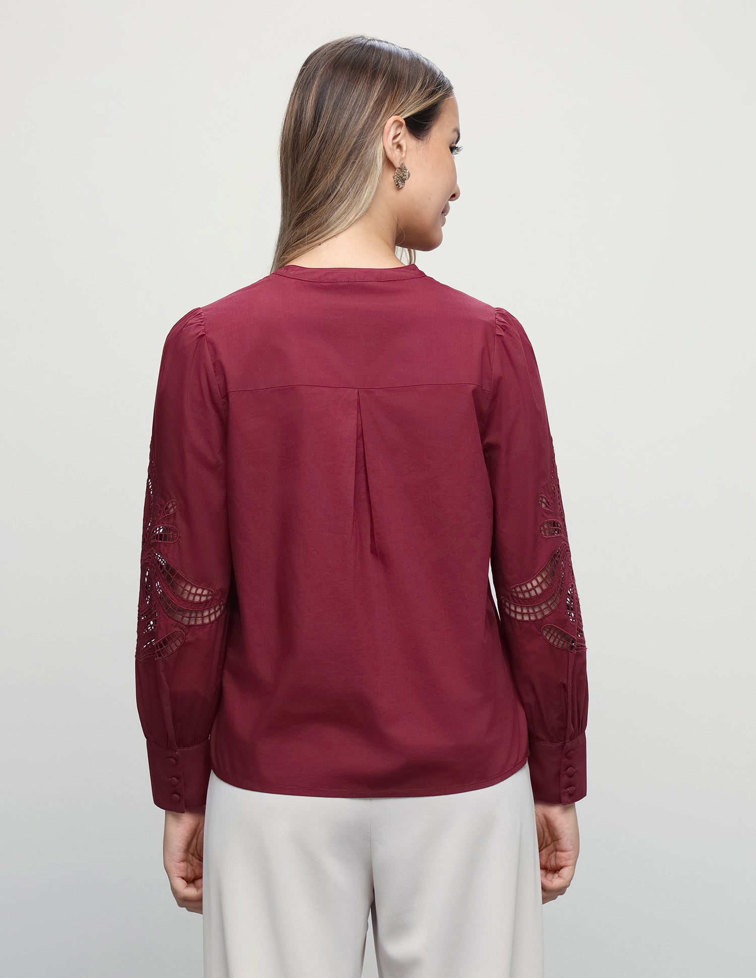 Solid Cutwork Embroidery Regular Fit Shirt Maroon - U.S. Polo Assn. India | Large