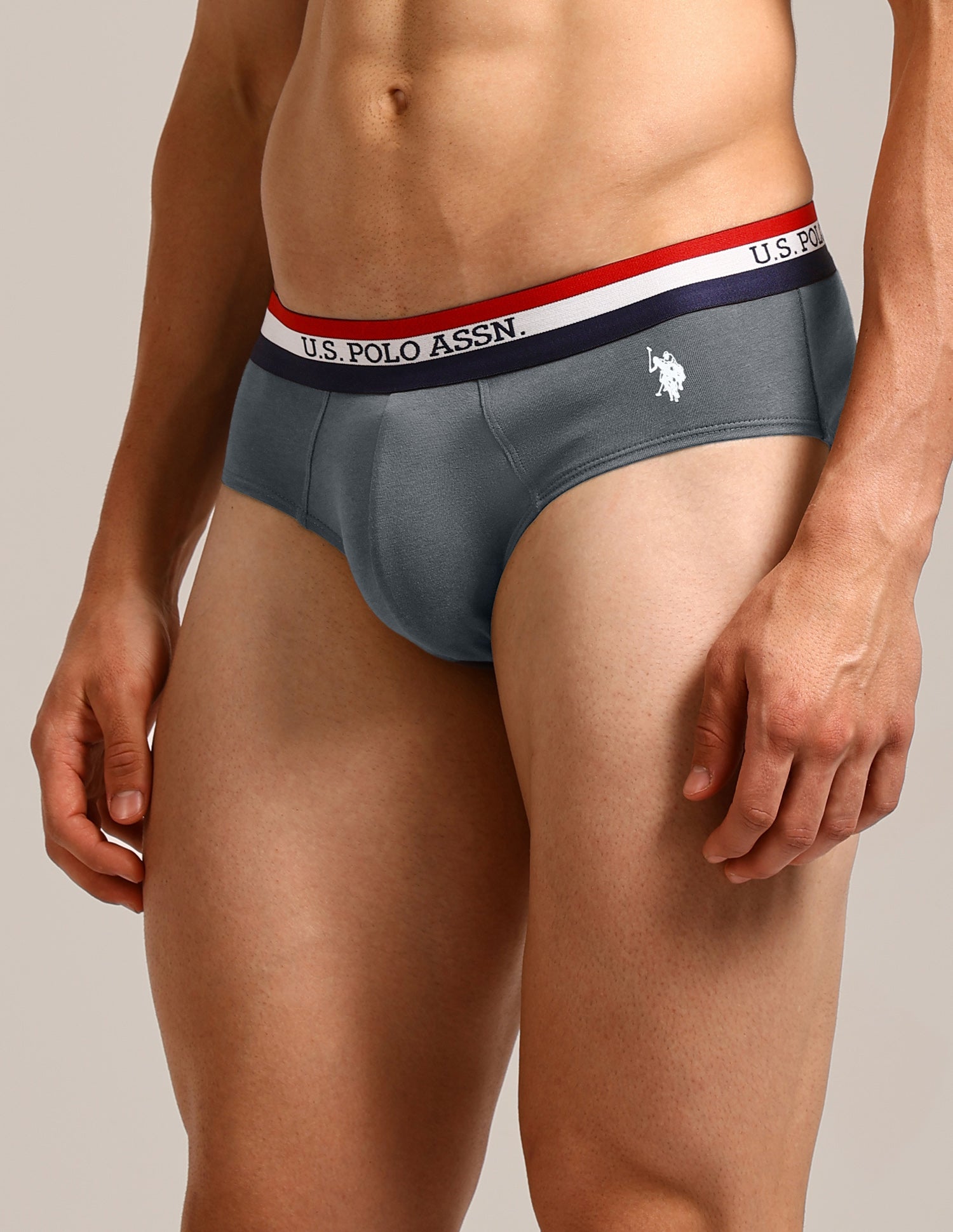 Striped Waistband EB002 Briefs - Pack Of 2 Iron Gate and Black - U.S. Polo Assn. India | Large