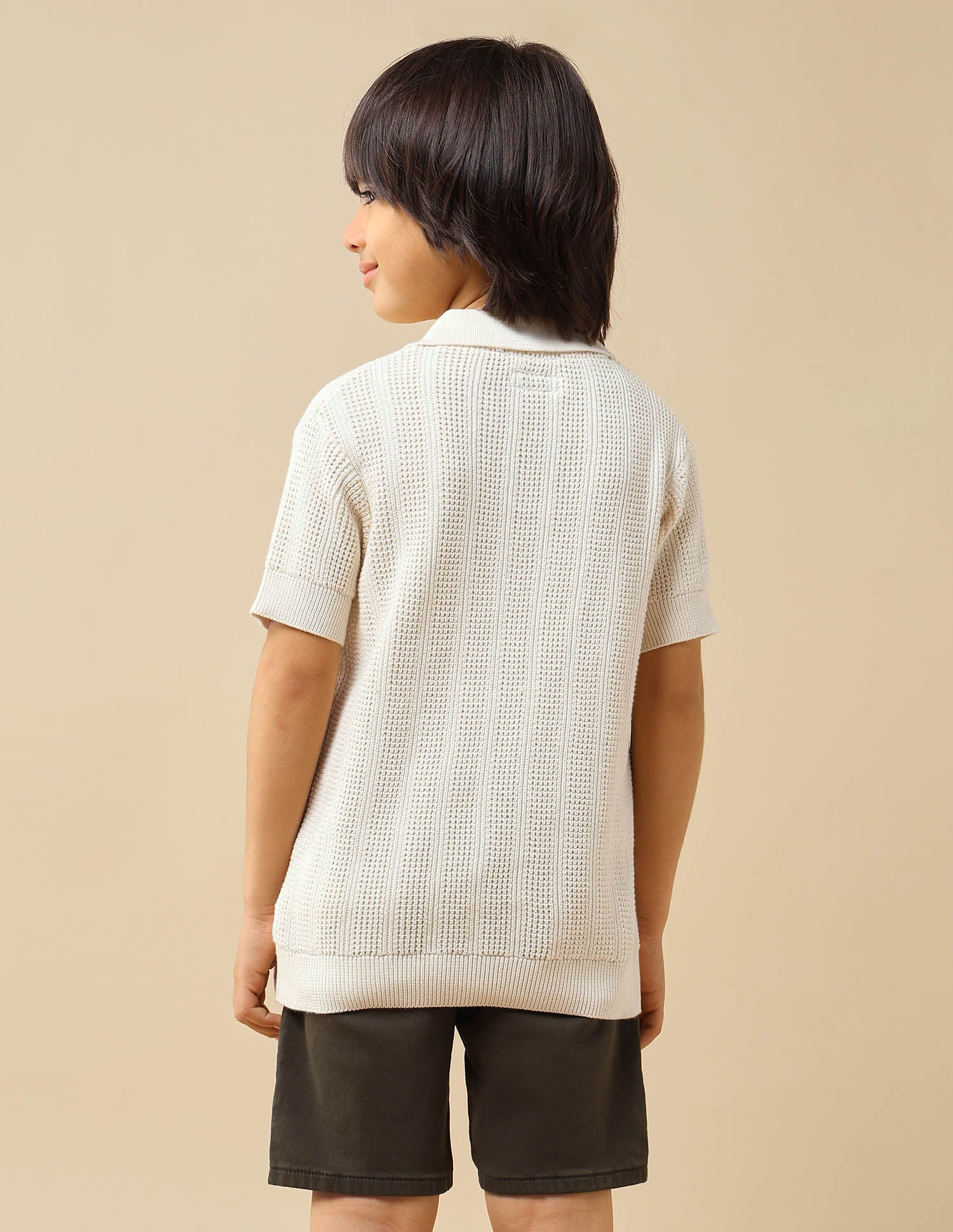 Boys Textured Regular Fit Polo Shirt Off White - U.S. POLO ASSN. | Large