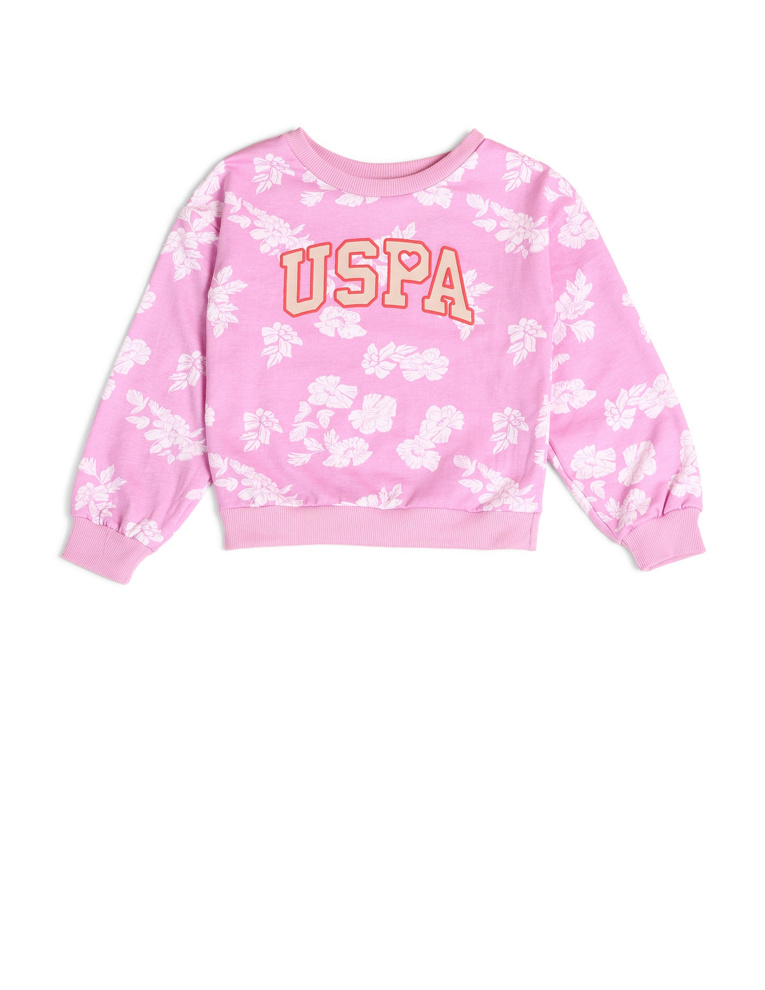 Girls Floral Printed Regular Fit Sweatshirt Light Purple - U.S. POLO ASSN. | Large