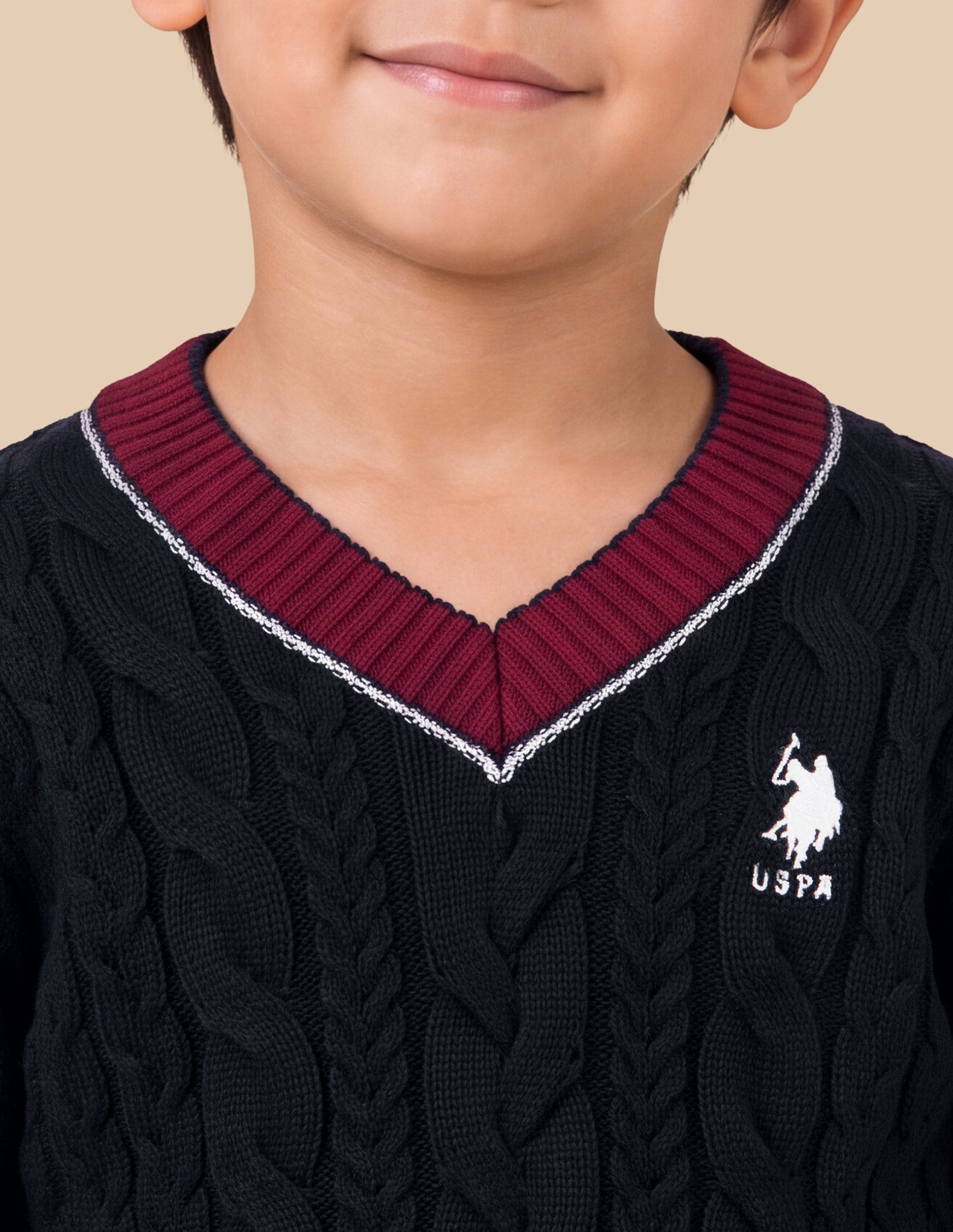 Cable Patterned Knit Regular Fit Sweater Black - U.S. Polo Assn. India | Large