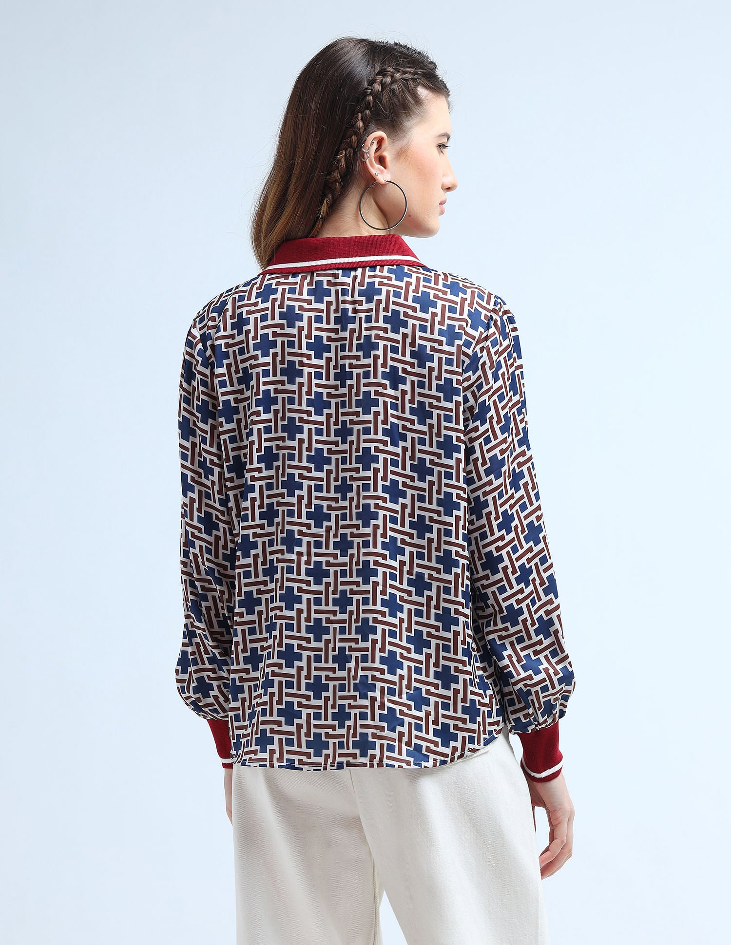 Polo Collar Geometric Printed Top Multicolour - U.S. Polo Assn. India | Large
