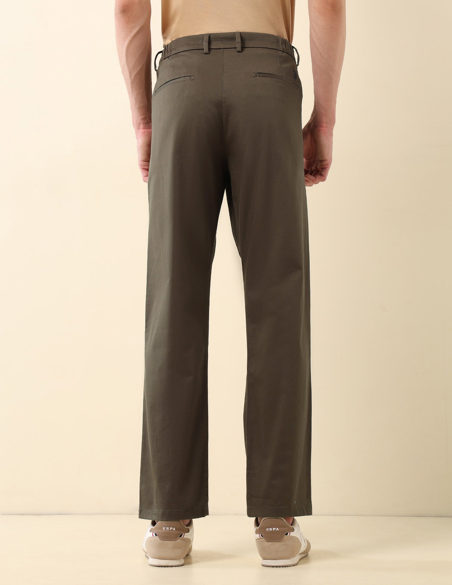 Riley Straight Fit Satin Trousers Dark Olive - U.S. Polo Assn. India | Large
