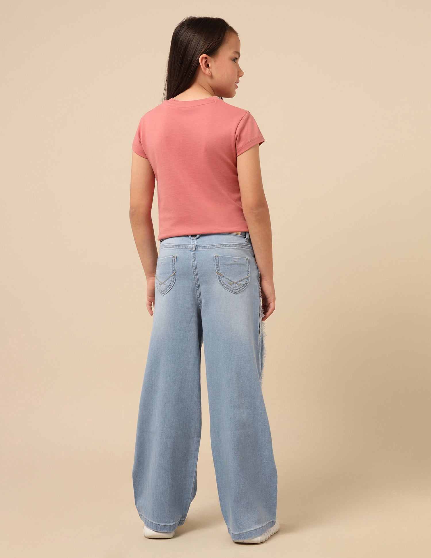 Girls Wide Leg Fit Stone Washed Jeans Light Blue - U.S. POLO ASSN. | Large