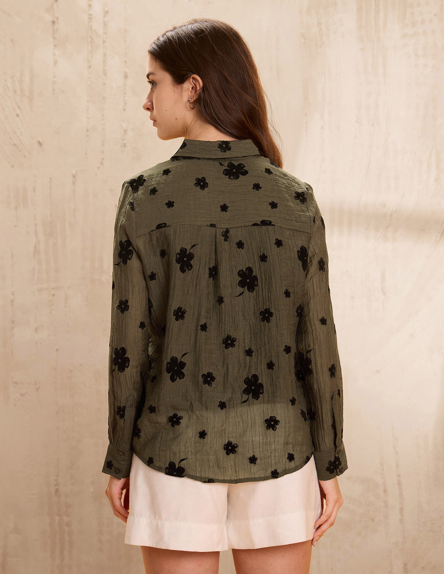 Semi-Sheer Floral Flock Shirt Brown - U.S. POLO ASSN. | Large