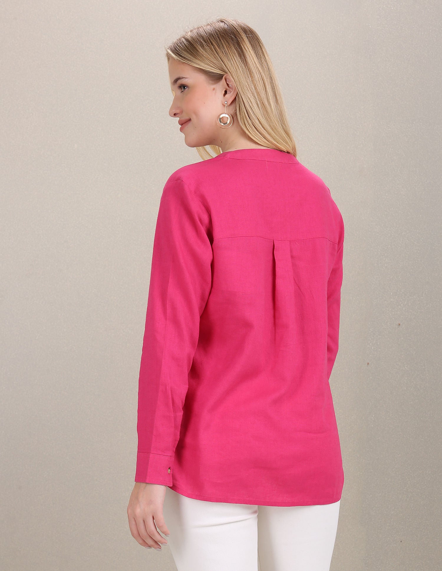 Mandarin Collar Solid Top Pink - U.S. POLO ASSN. | Large