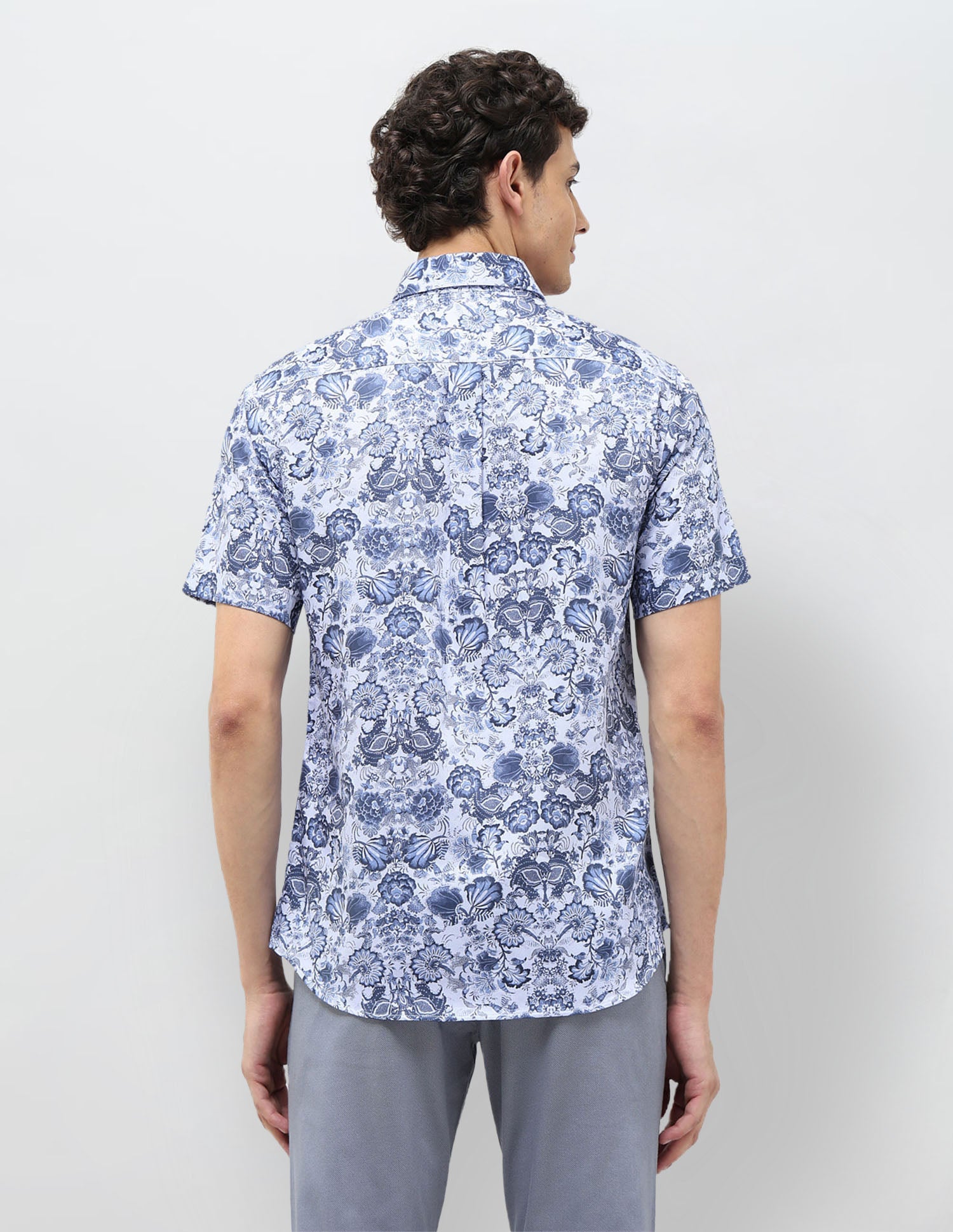 Floral Printed Tailored Fit Shirt Blue - U.S. POLO ASSN. | Large