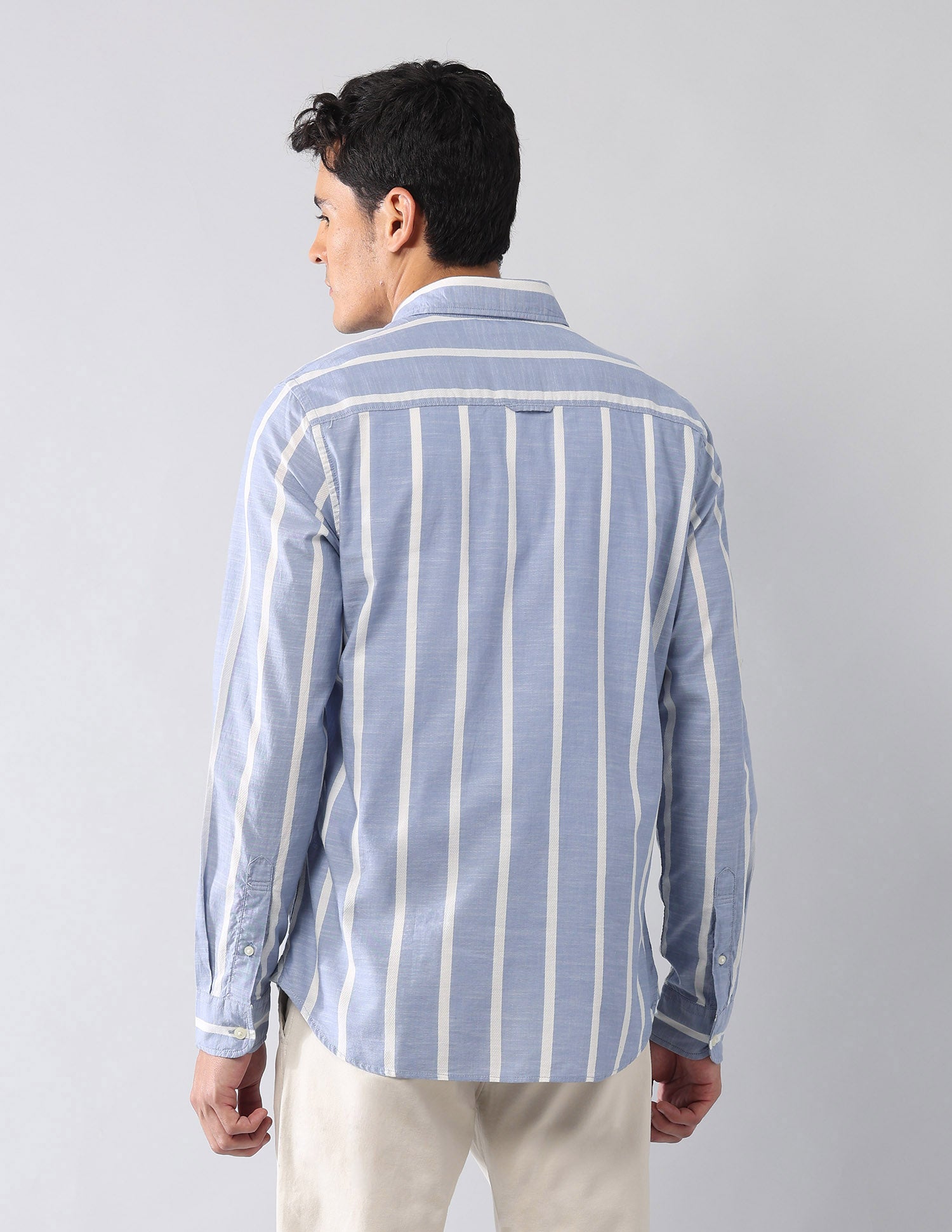 Vertical Striped Dobby Regular Fit Shirt Blue - U.S. Polo Assn. India | Large