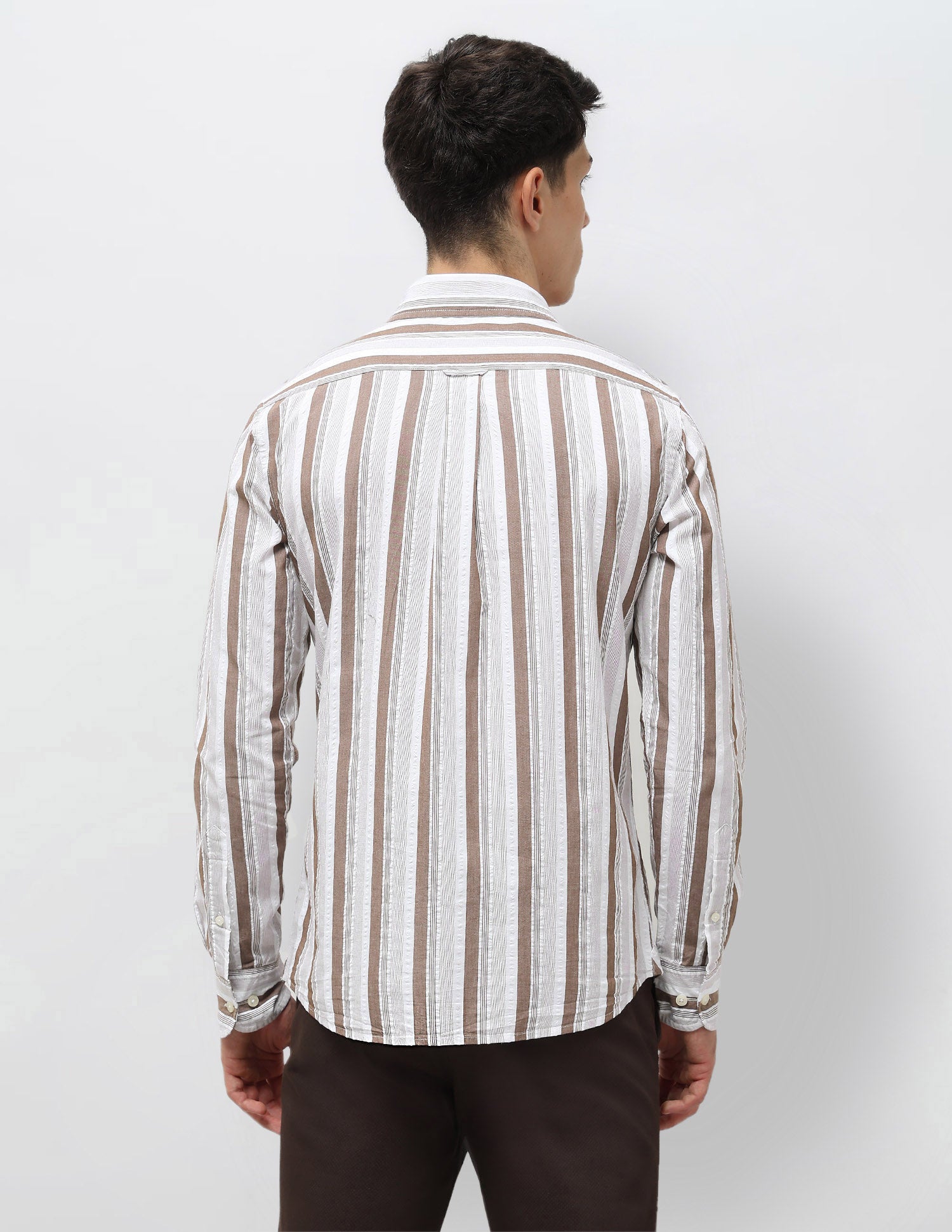 Vertical Striped Seersucker Shirt Brown - U.S. Polo Assn. India | Large