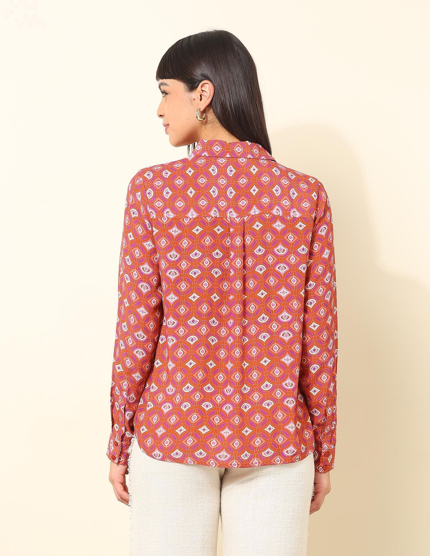 Concealed Placket Geometric Printed Shirt Multi - U.S. Polo Assn. India | Large
