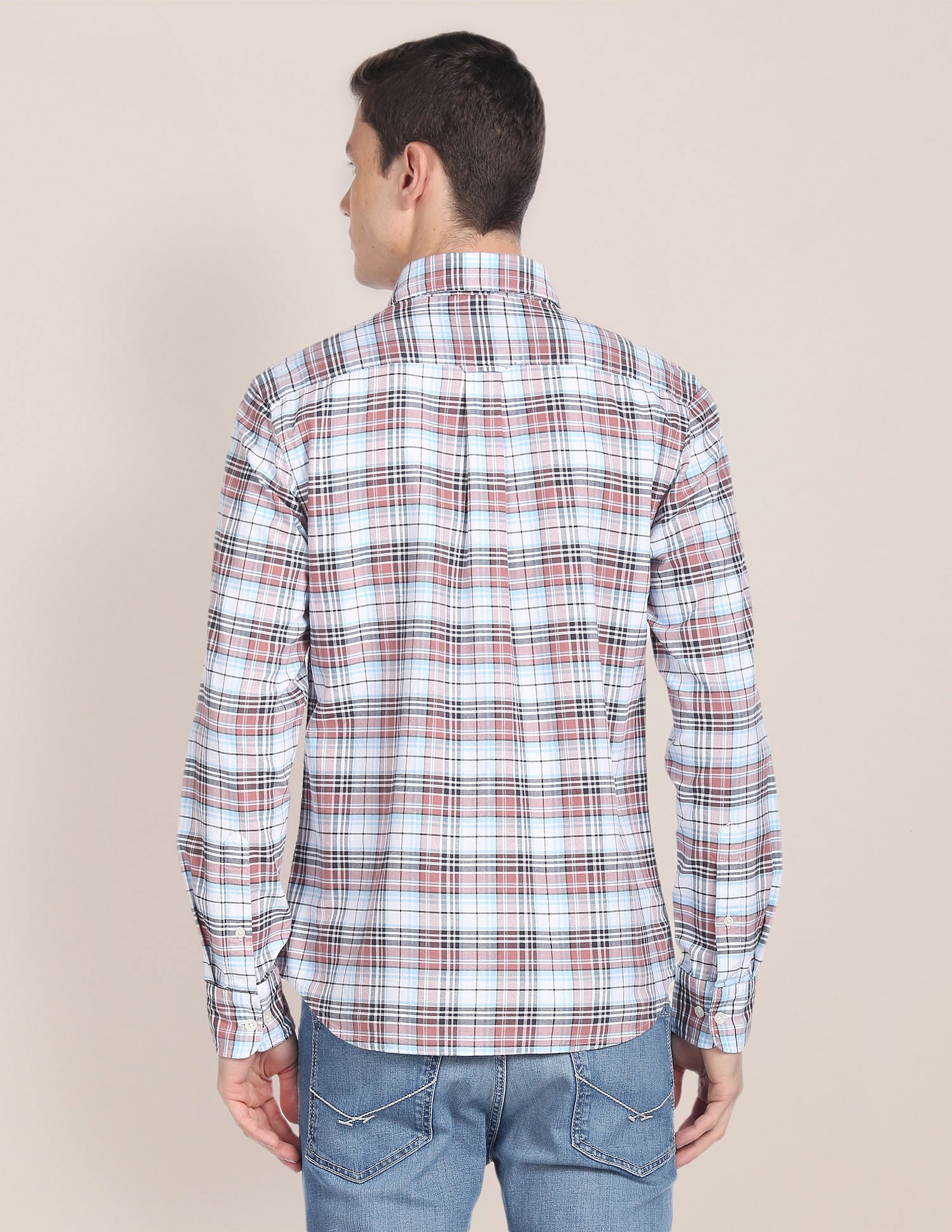 Spread Collar Plaid Check Shirt White and Rust - U.S. POLO ASSN. | Large