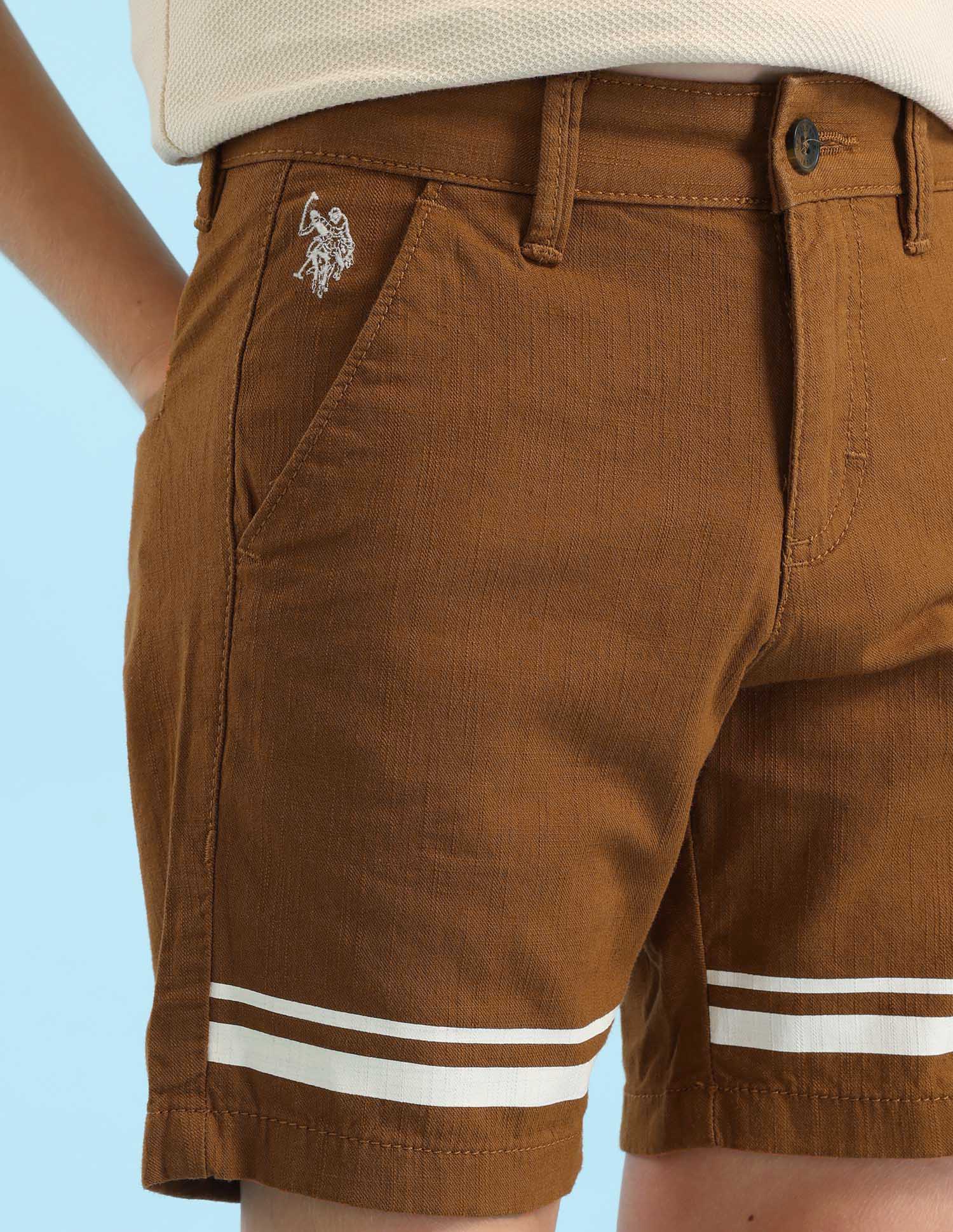 Boys Horizontal Striped Regular Fit Shorts Brown - U.S. POLO ASSN. | Large