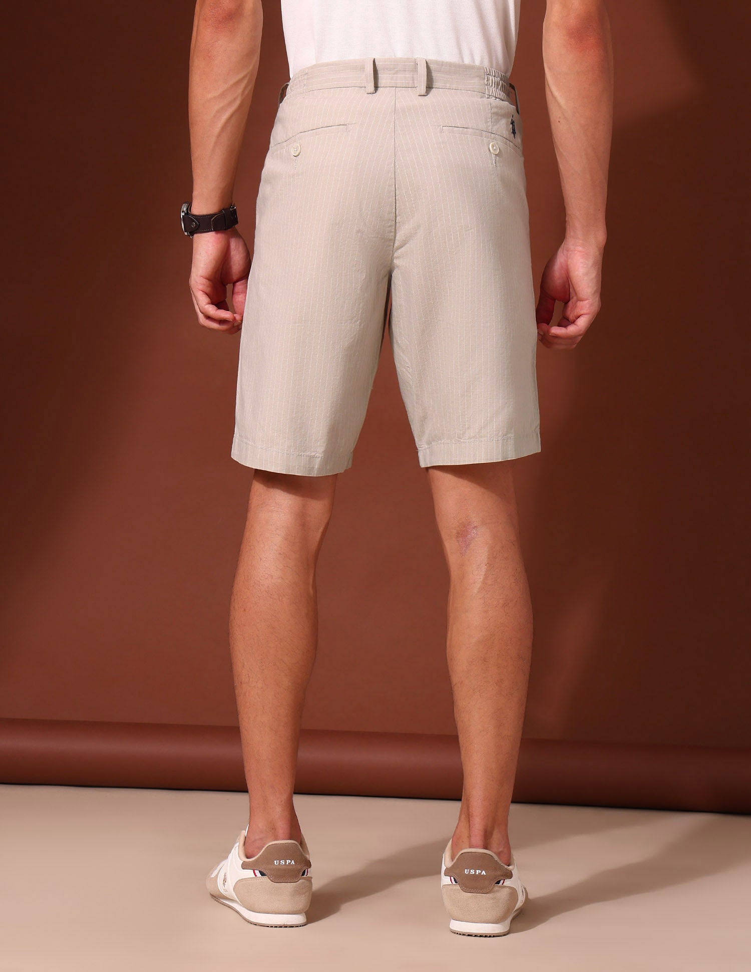 Vertical Striped Slim Fit Chino Shorts Beige - U.S. Polo Assn. India | Large