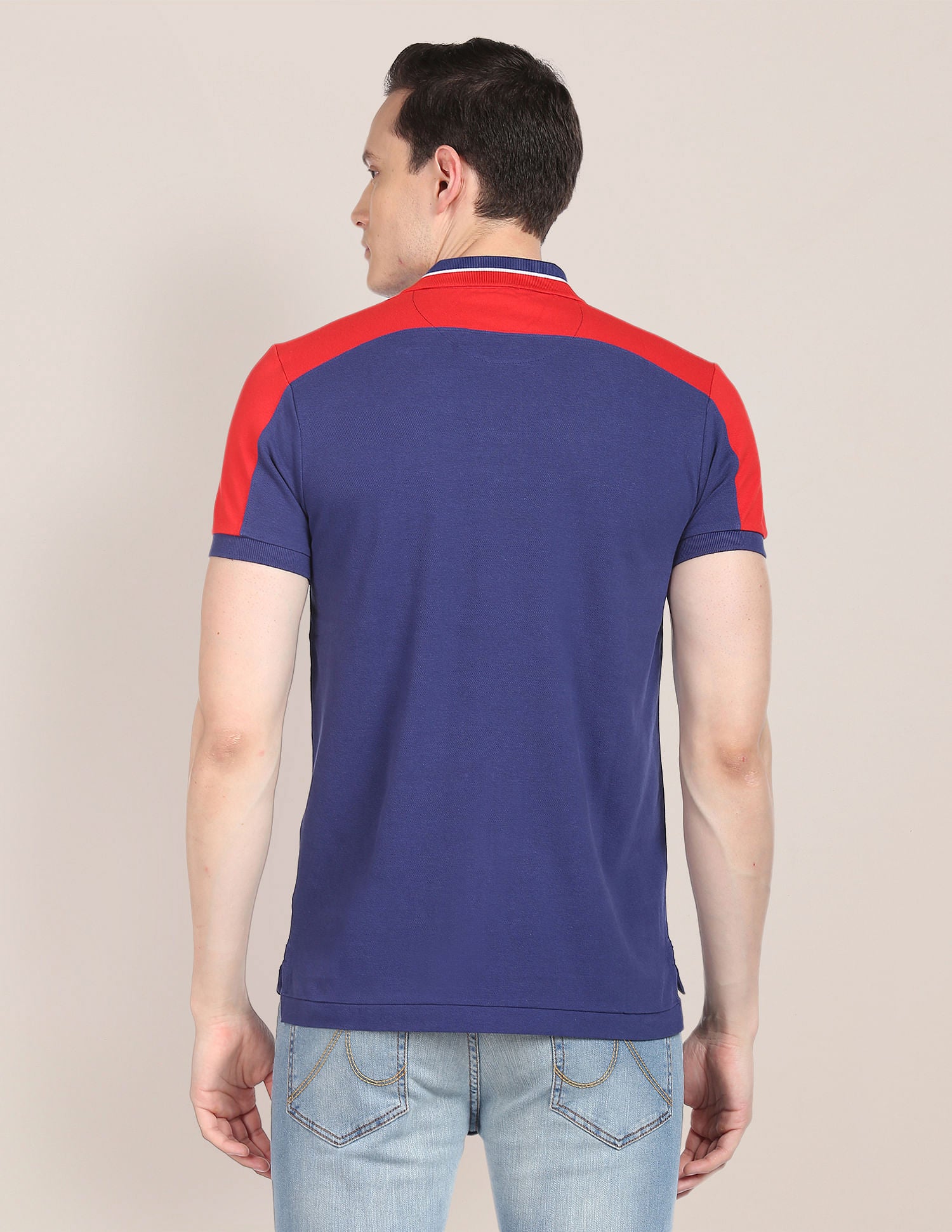 Colour Block Cotton Polo Shirt Dark Blue and Red - U.S. Polo Assn. India | Large