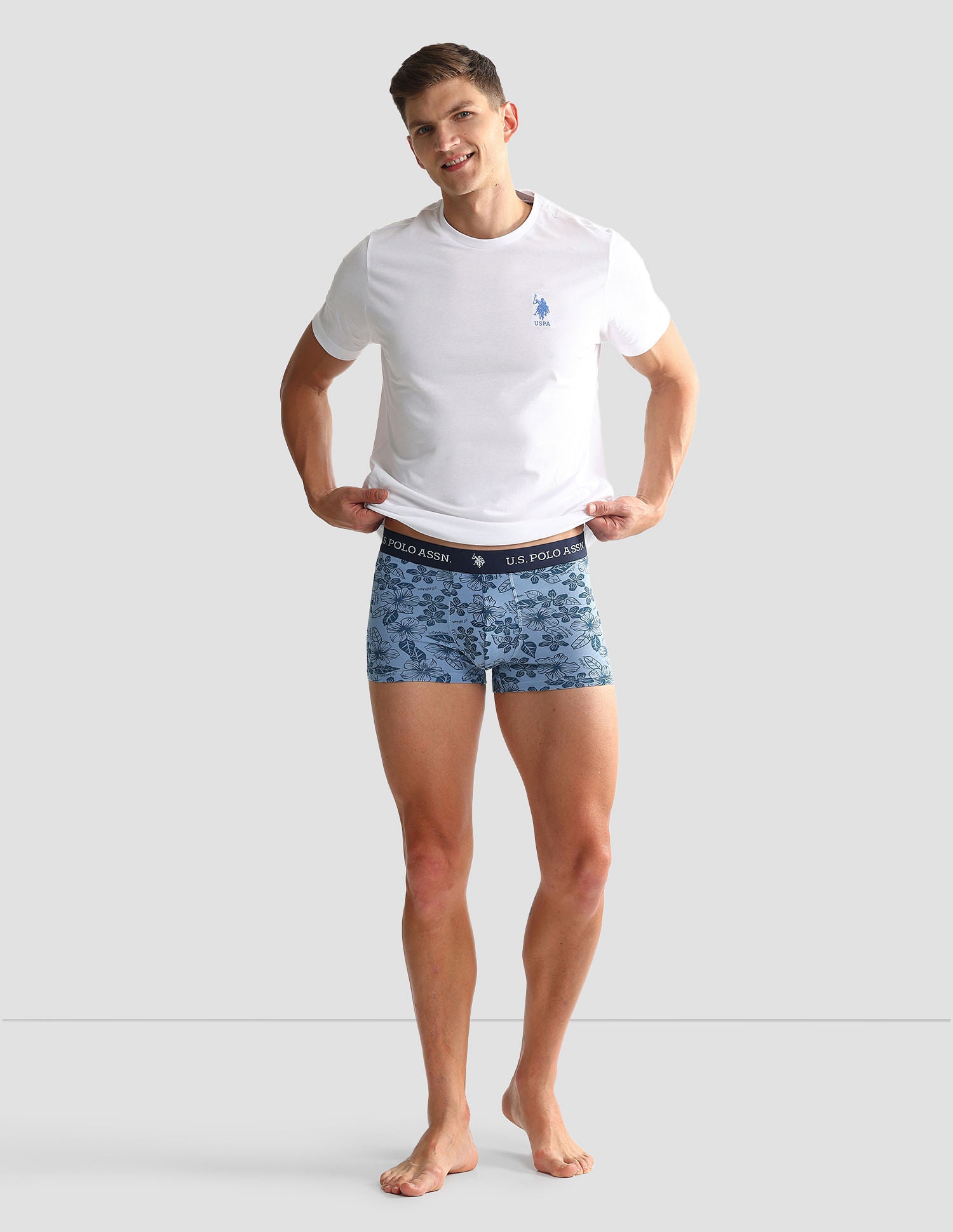 Elastic Waistband Ribbed OET08 Trunks - Pack Of 3 Blue and Navy - U.S. POLO ASSN. | Large