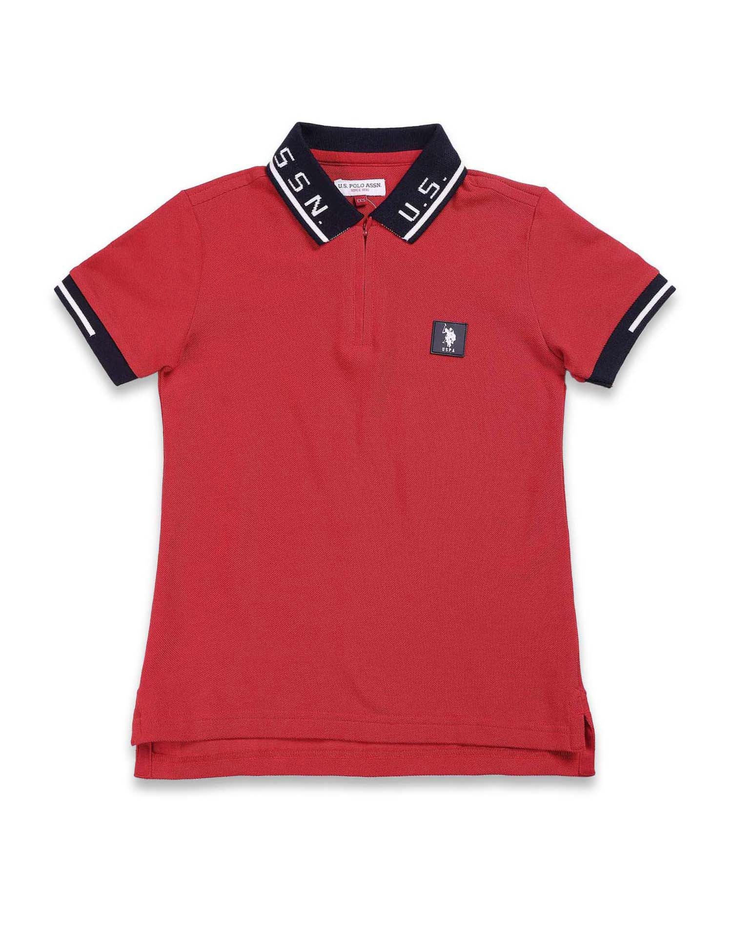 Boys Cotton Zipper Polo Shirt Red - U.S. Polo Assn. India | Large