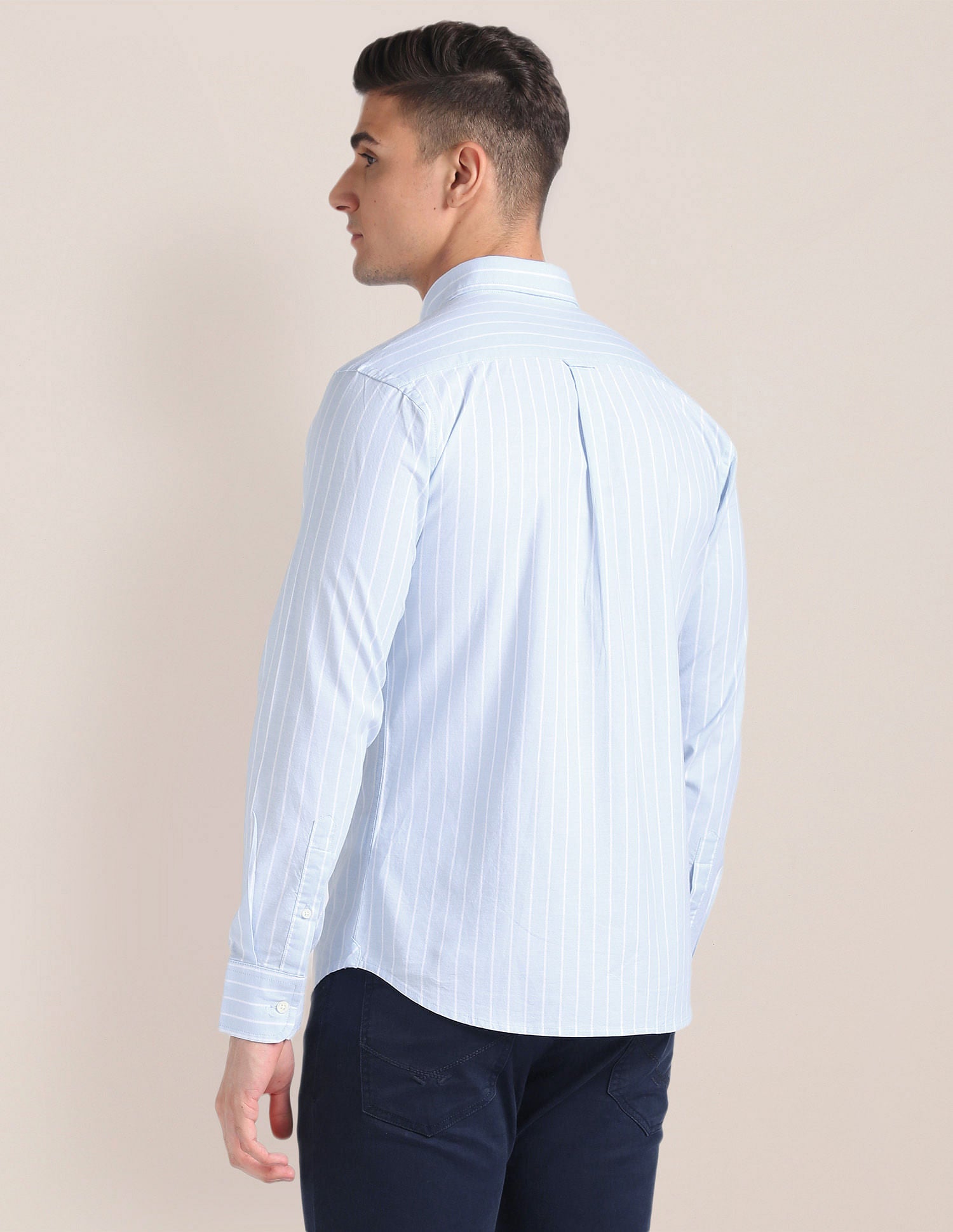 Cotton Stretch Tailored Fit Shirt Blue - U.S. Polo Assn. India | Large