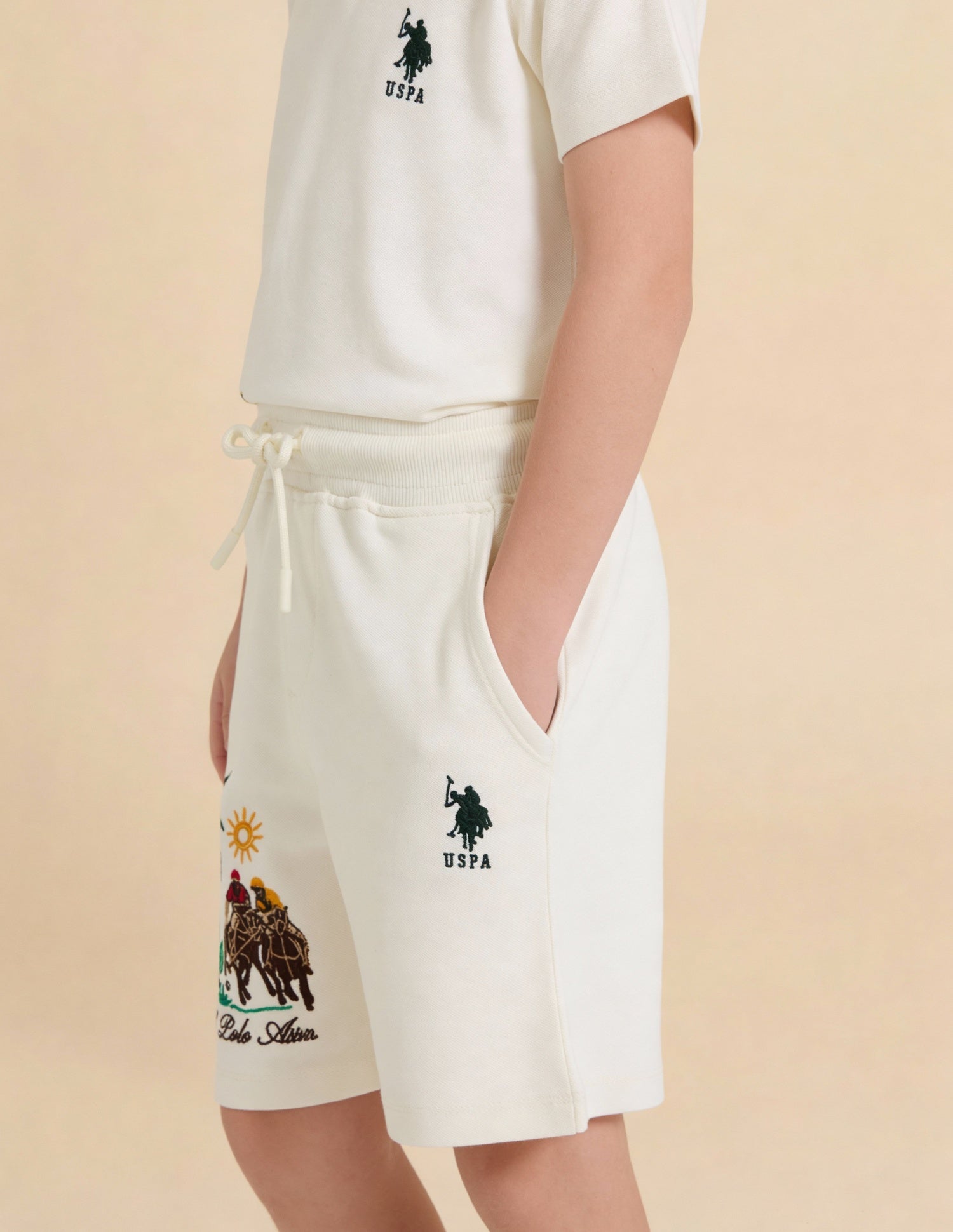 Boys Graphic Brand Embroidered Shorts Off White - U.S. Polo Assn. India | Large
