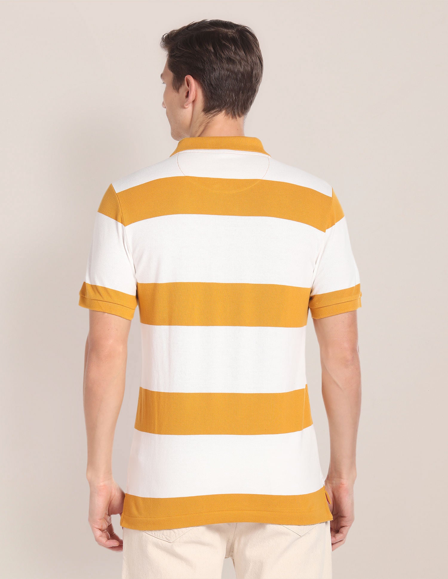 Horizontal Stripe Cotton Polo Shirt Mustard and Off White - U.S. POLO ASSN. | Large