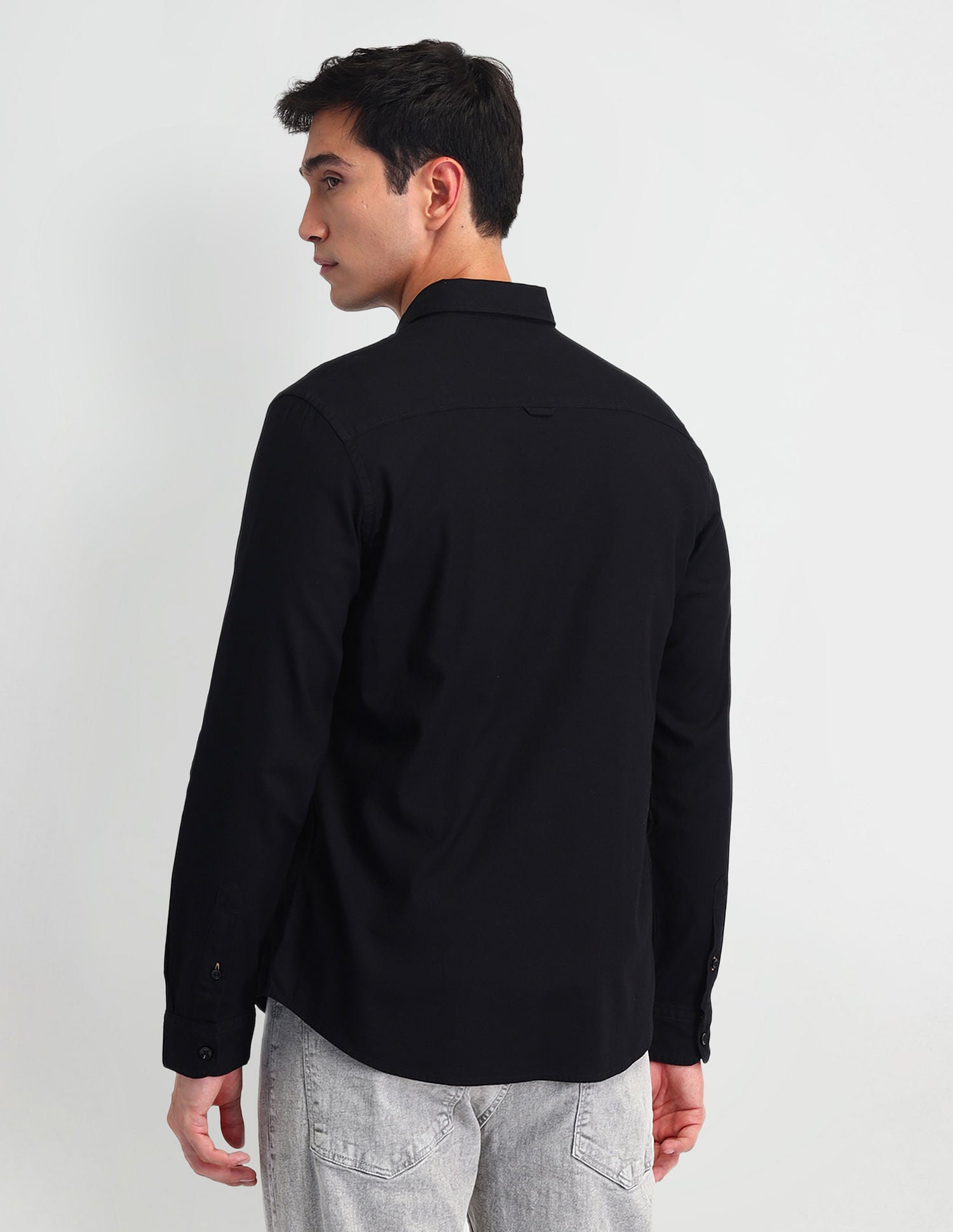 Pure Cotton Solid Shirt Black - U.S. Polo Assn. India | Large