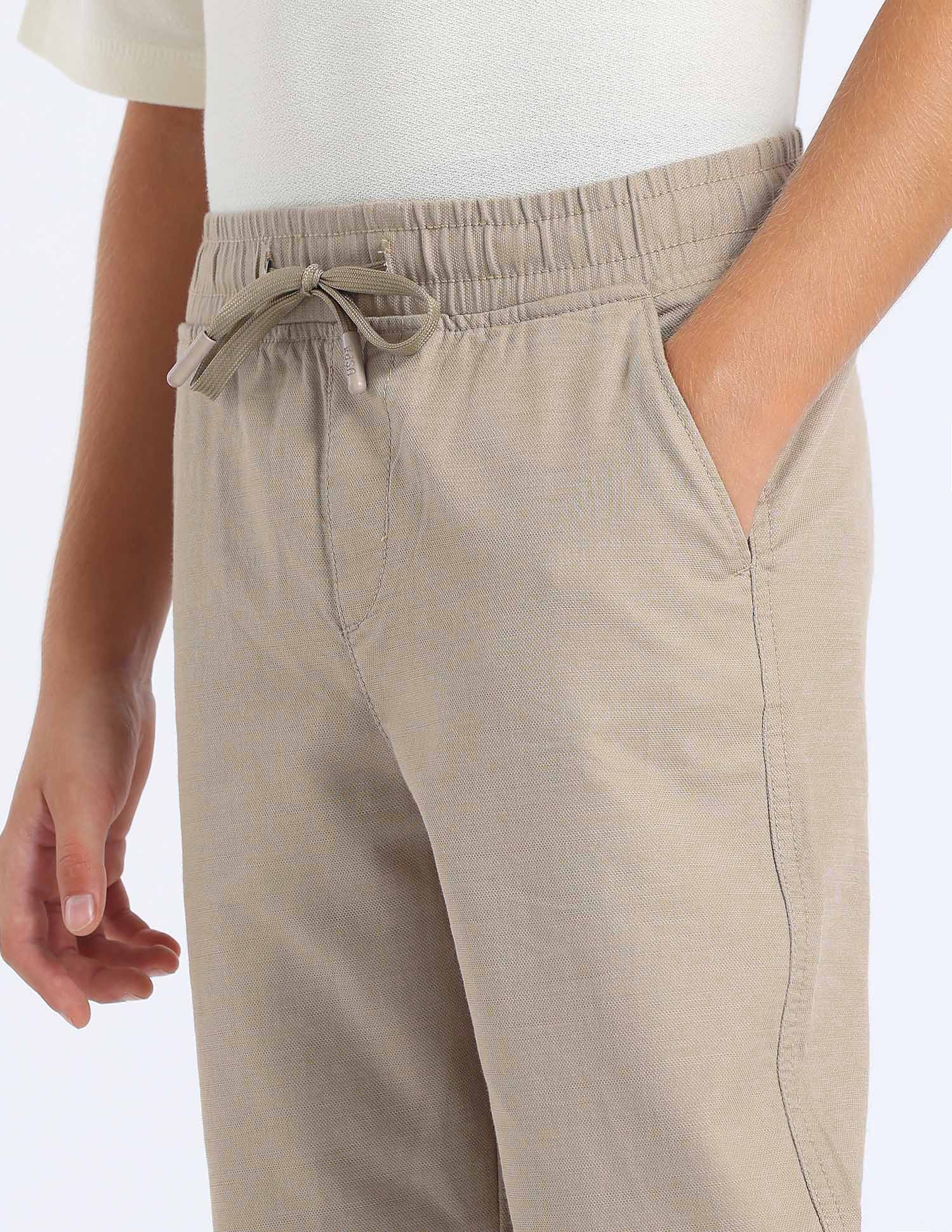 Boys Solid Relaxed Fit Trousers Light Khaki - U.S. POLO ASSN. | Large