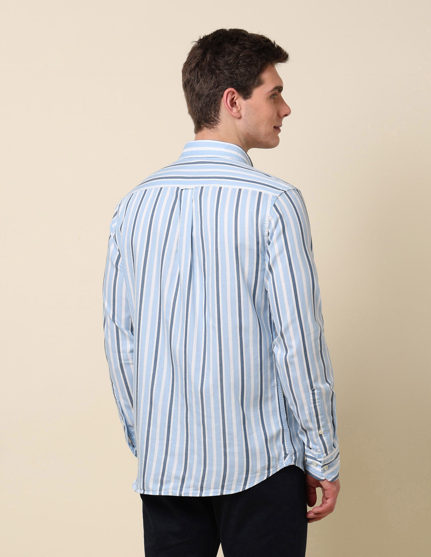 Vertical Striped Pure Cotton Shirt Light Blue - U.S. Polo Assn. India | Large
