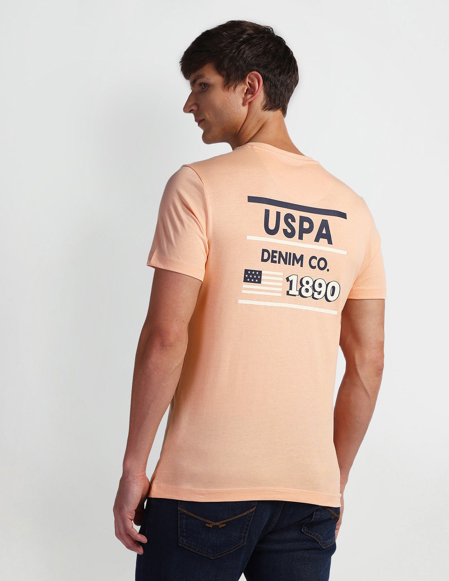 Brand Print Muscle Fit T-Shirt Peach - U.S. Polo Assn. India | Large