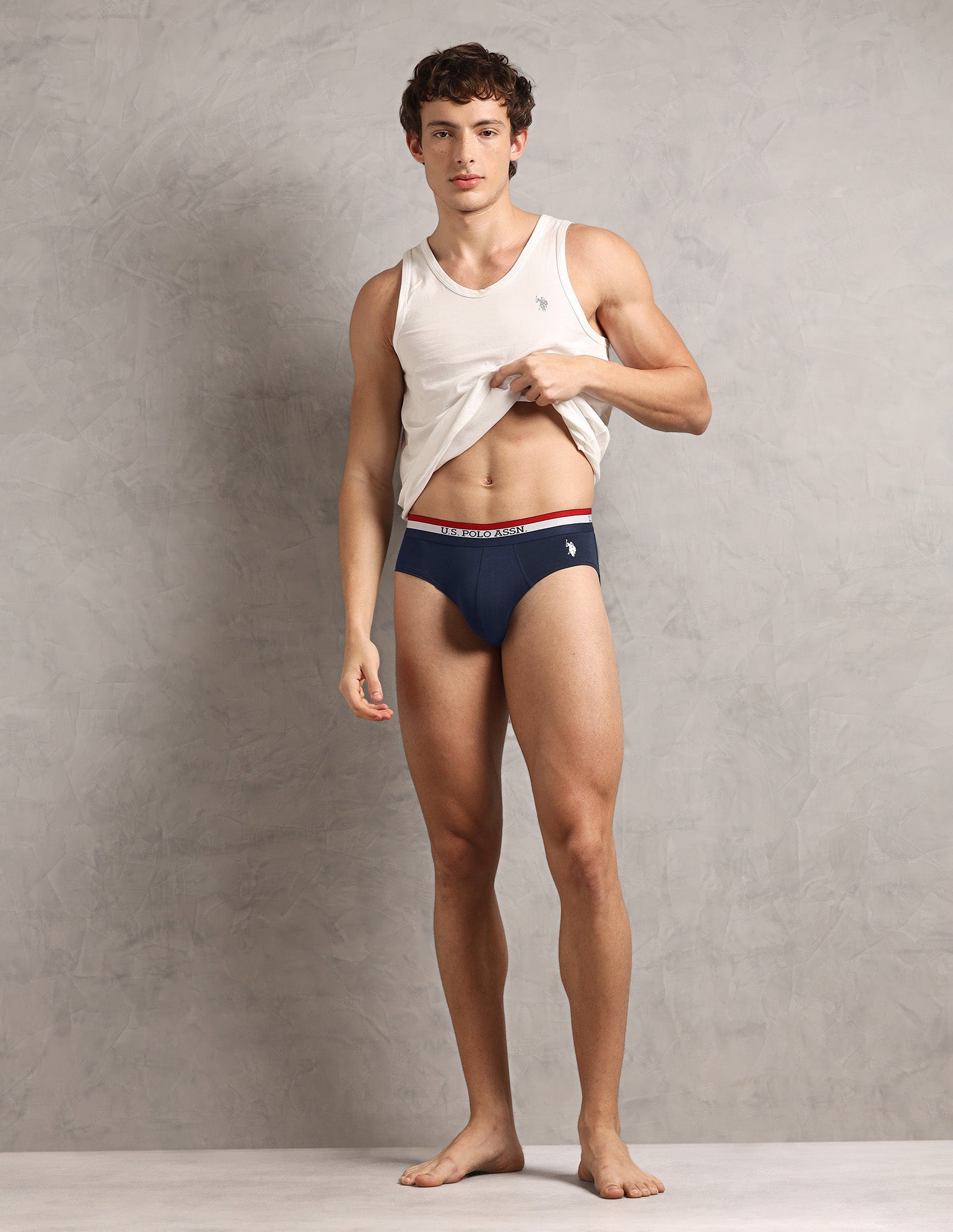 Elasticized Waist Solid EB002 Briefs  - Pack Of 3 Red, Navy And White - U.S. Polo Assn. India | Large