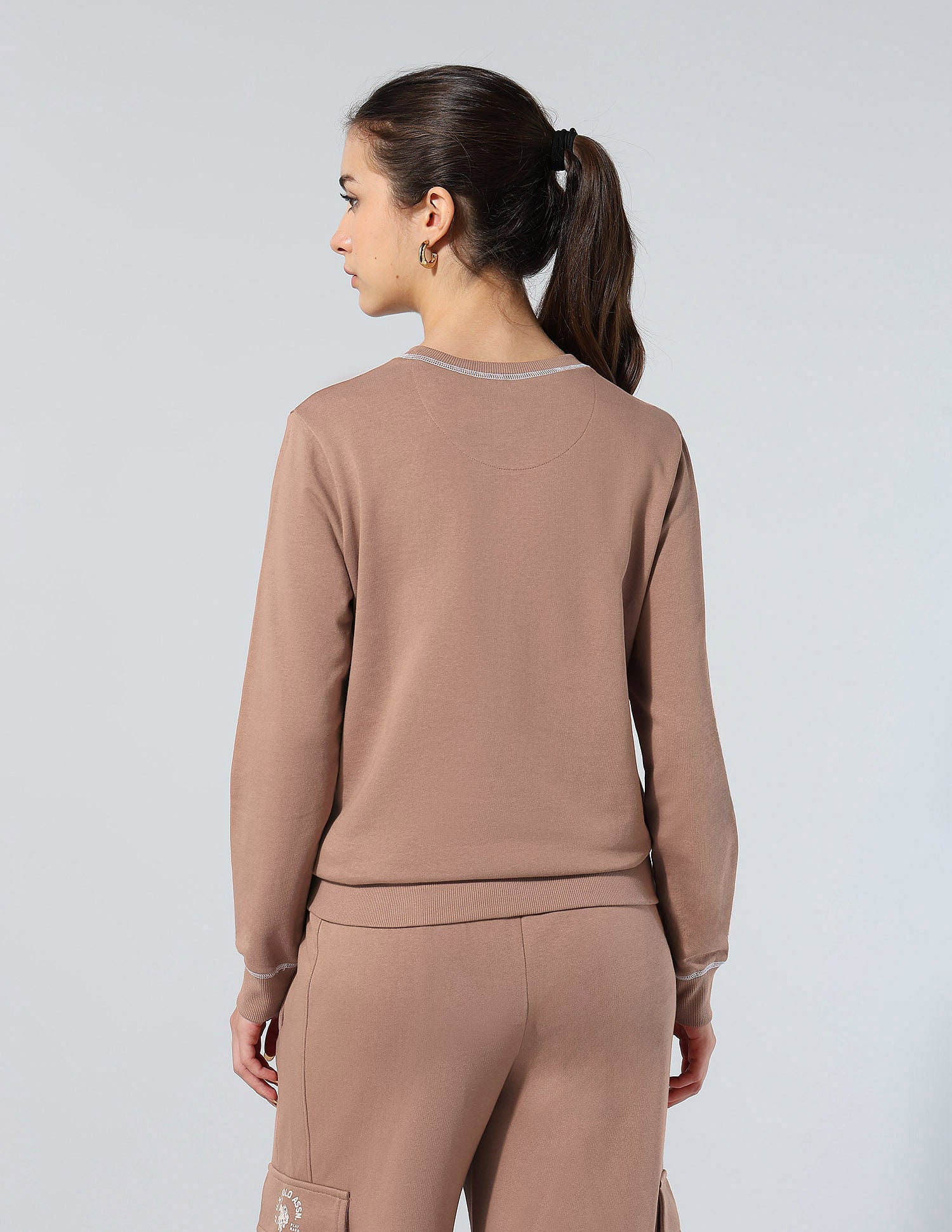 Brand Embroidered Sweatshirt Light Brown - U.S. POLO ASSN. | Large