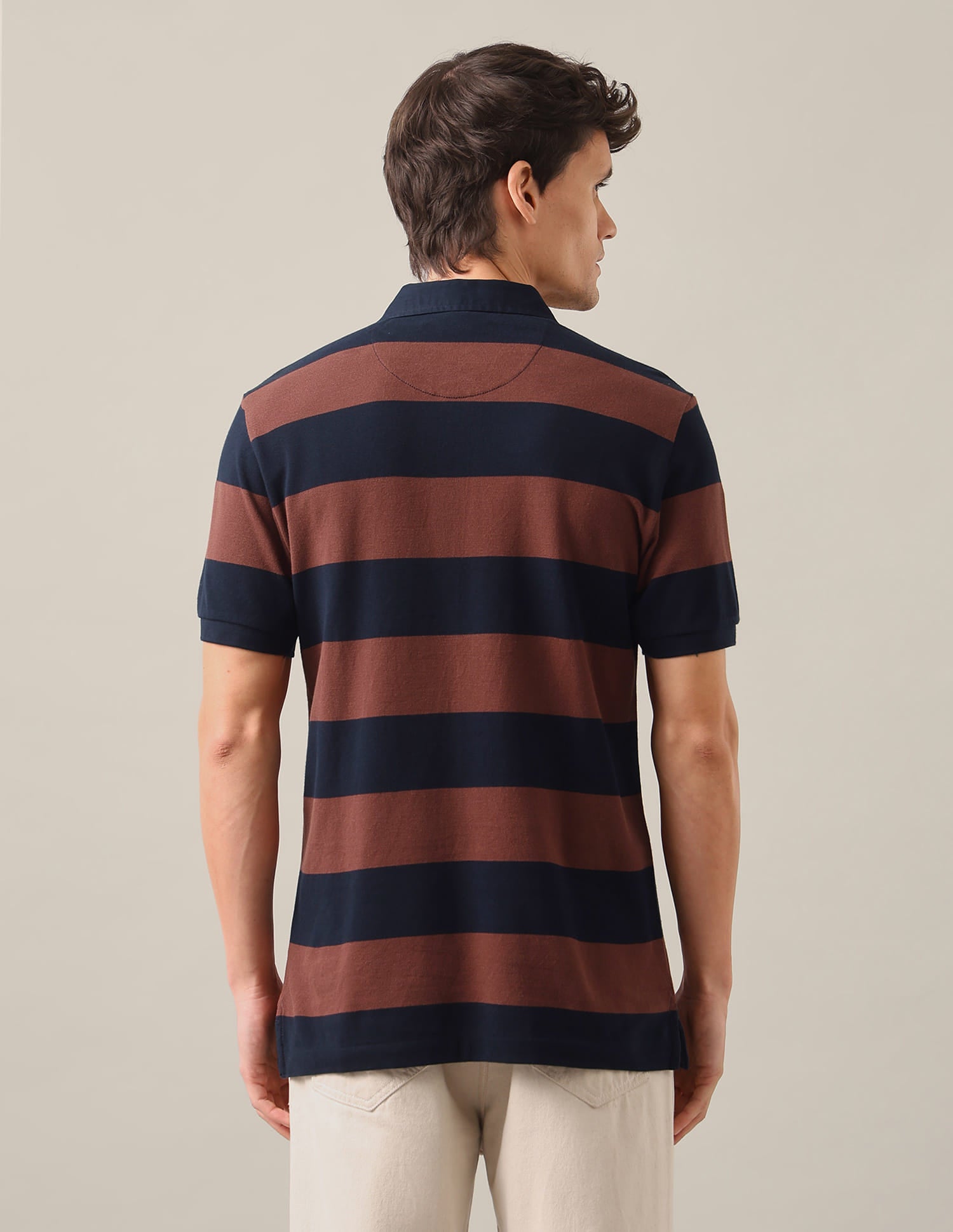 Horizontal Striped Slim Fit Polo Shirt Brown - U.S. Polo Assn. India | Large