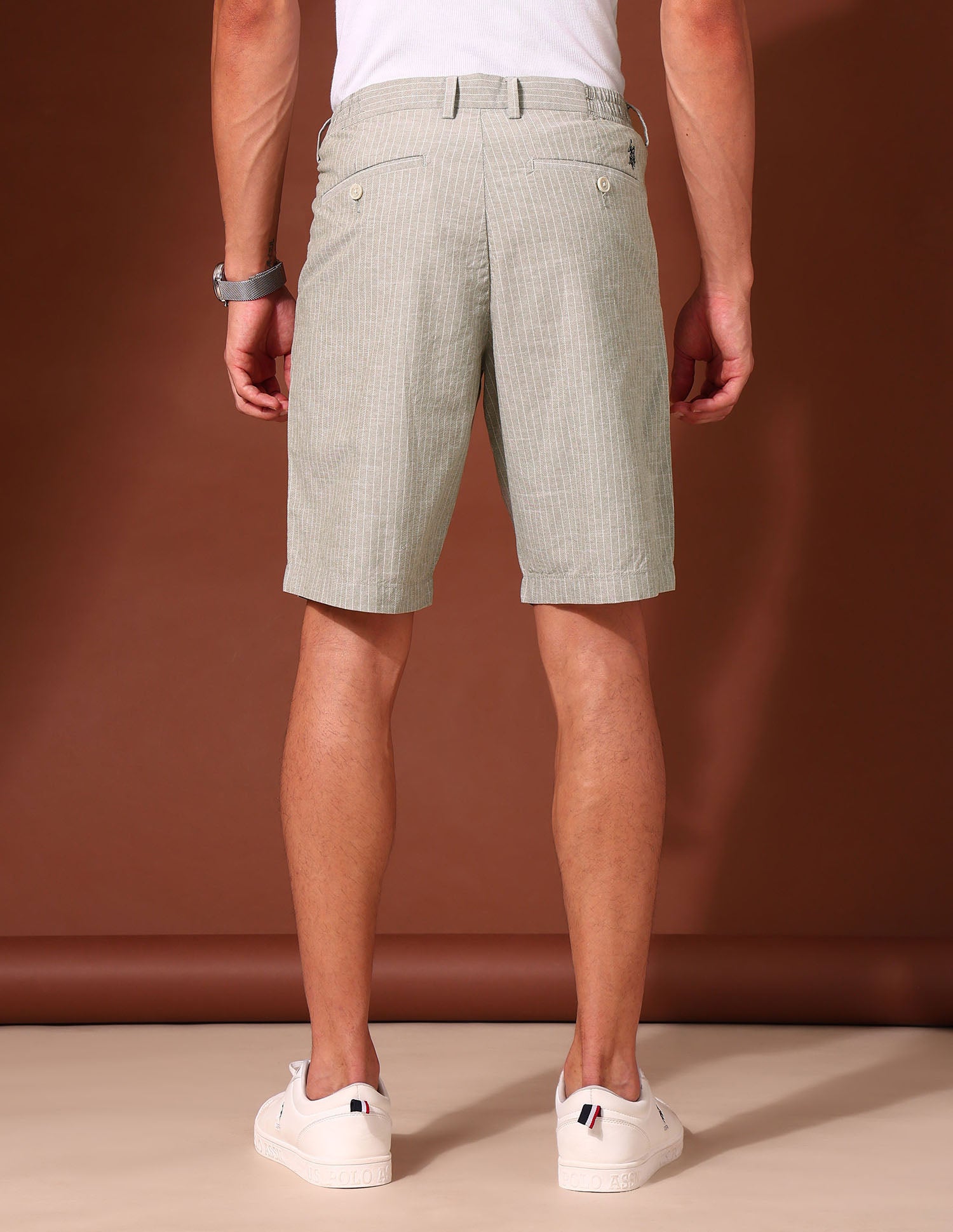 Vertical Striped Slim Fit Chino Shorts Olive - U.S. Polo Assn. India | Large