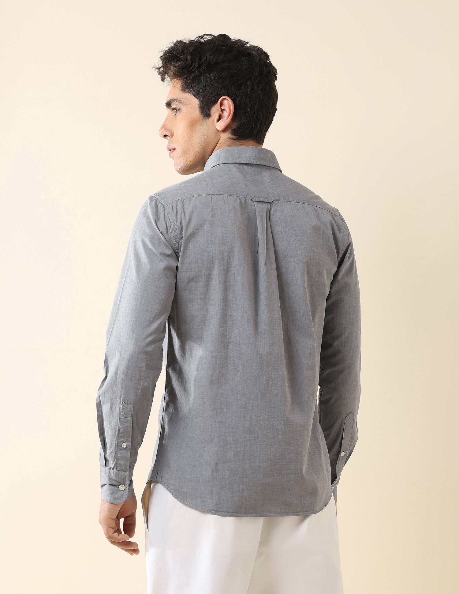 Solid Tailored Fit Fil-À-Fil Shirt Grey - U.S. POLO ASSN. | Large