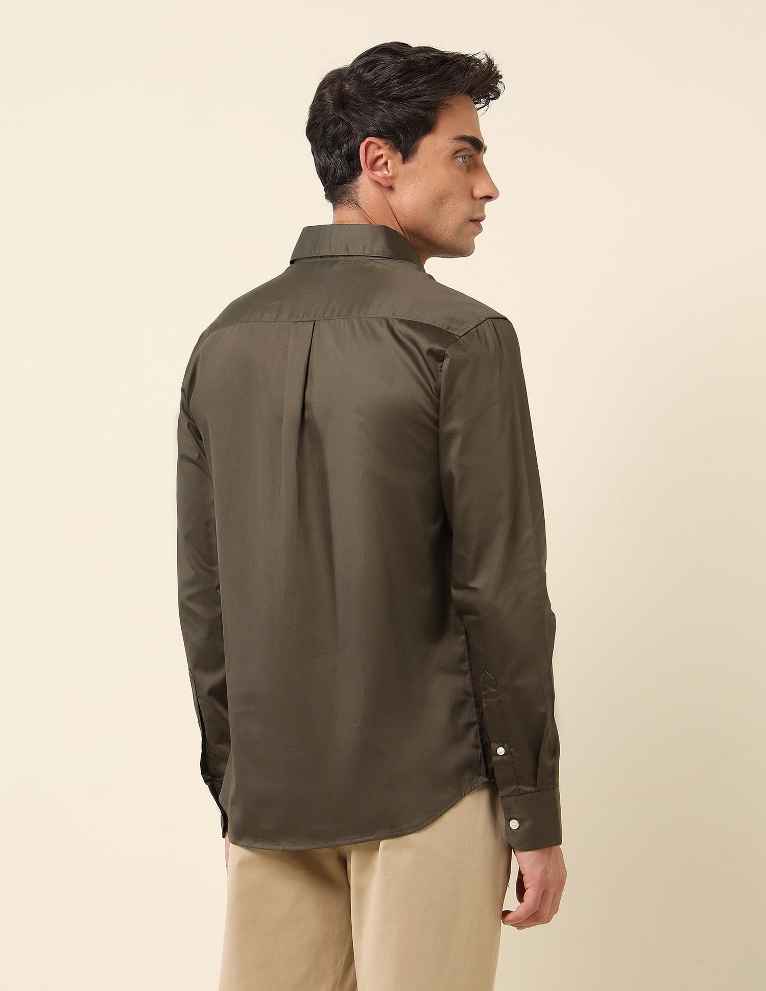 Tailored Fit Satin Pure Cotton Shirt Brown - U.S. Polo Assn. India | Large