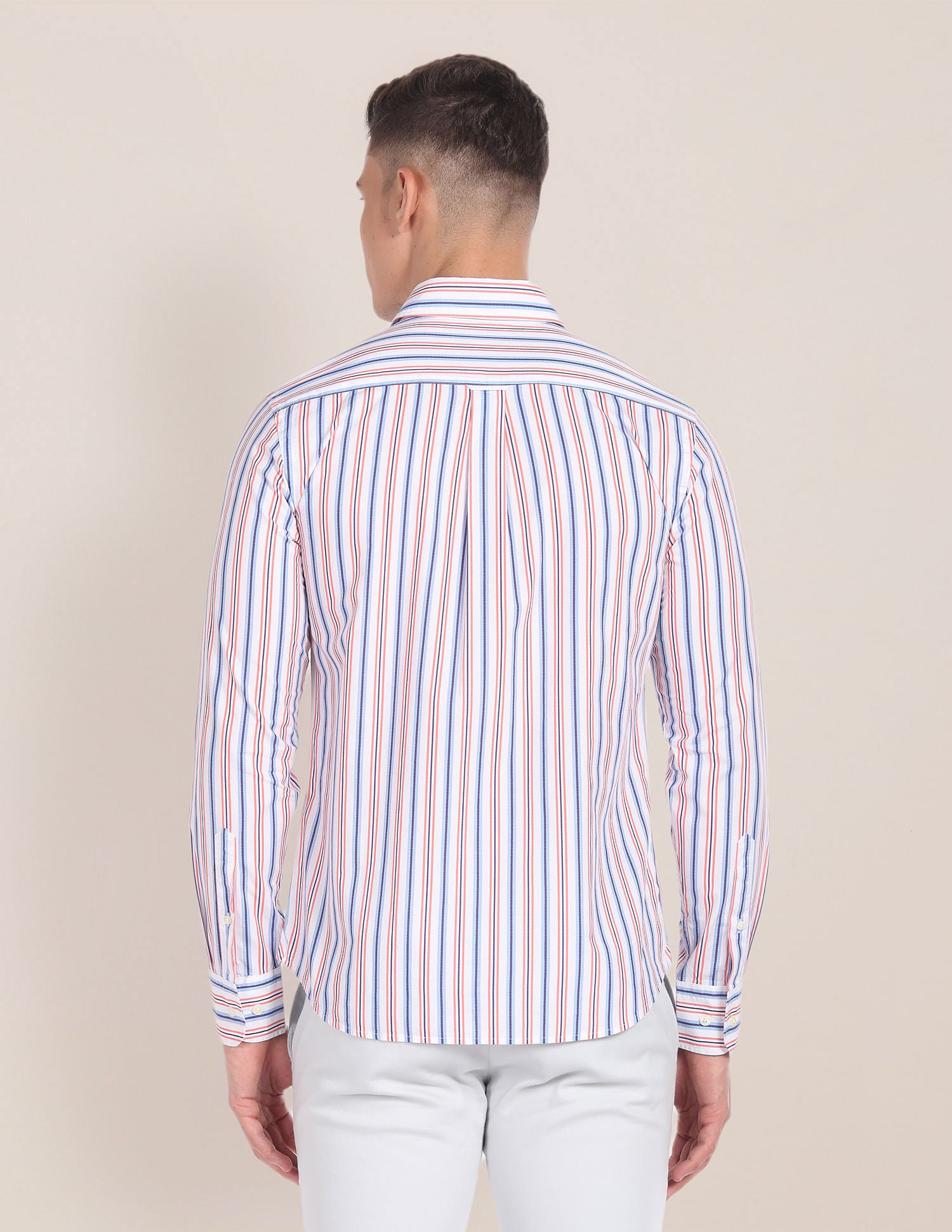 Vertical Stripe Cotton Shirt White, Blue and Red - U.S. Polo Assn. India | Large