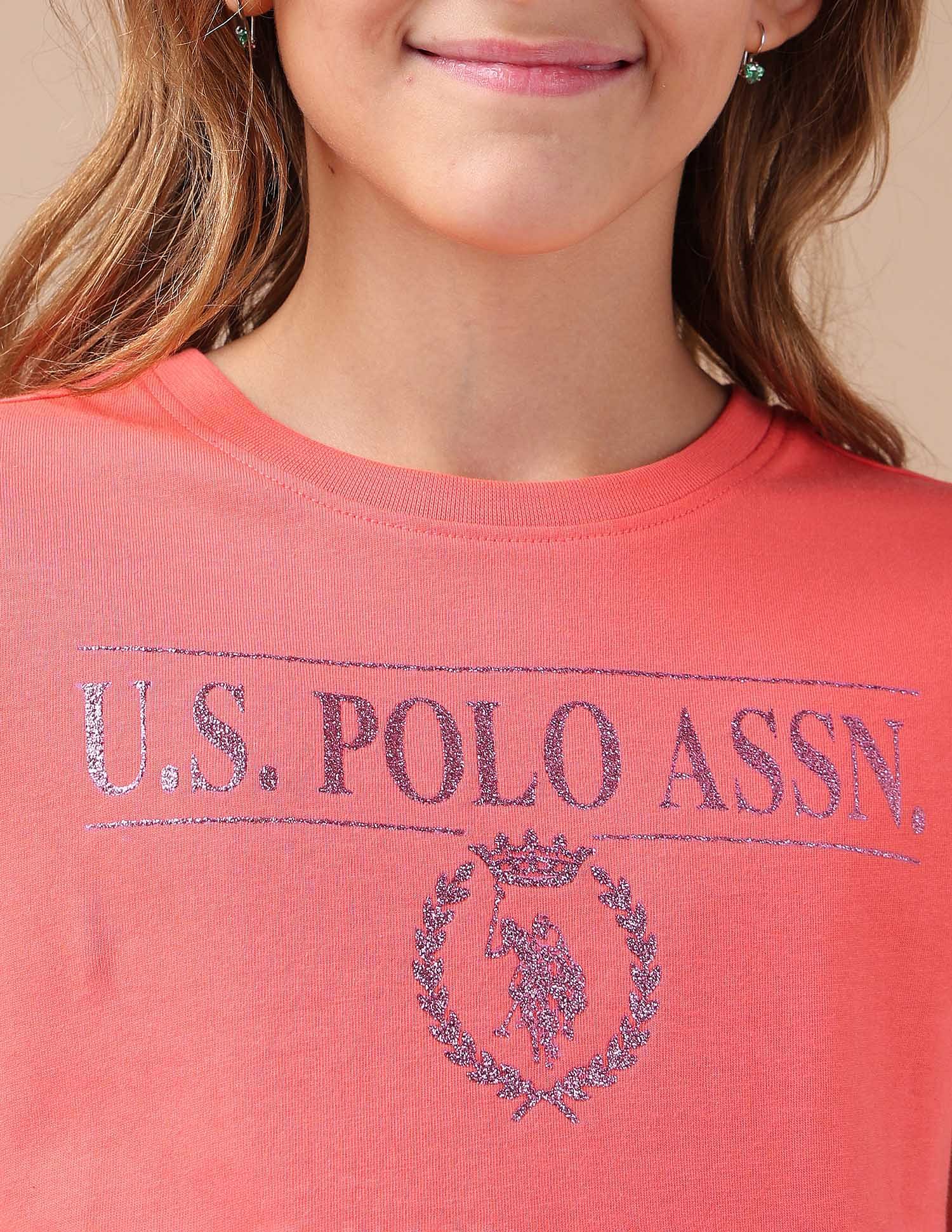 Girls Brand Printed Regular Fit T-Shirt Coral - U.S. POLO ASSN. | Large