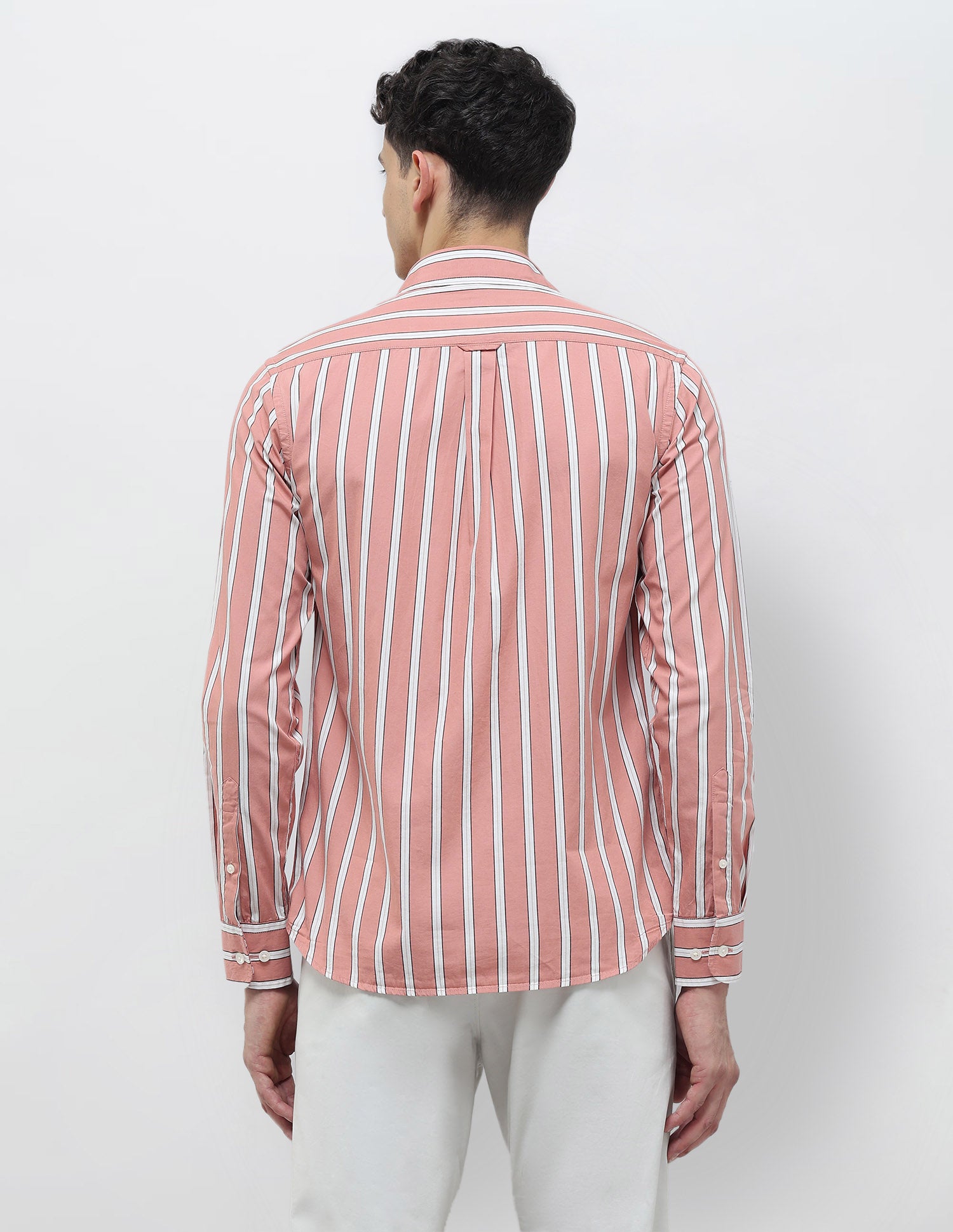 Vertical Striped Tailored Fit Shirt Peach - U.S. Polo Assn. India | Large