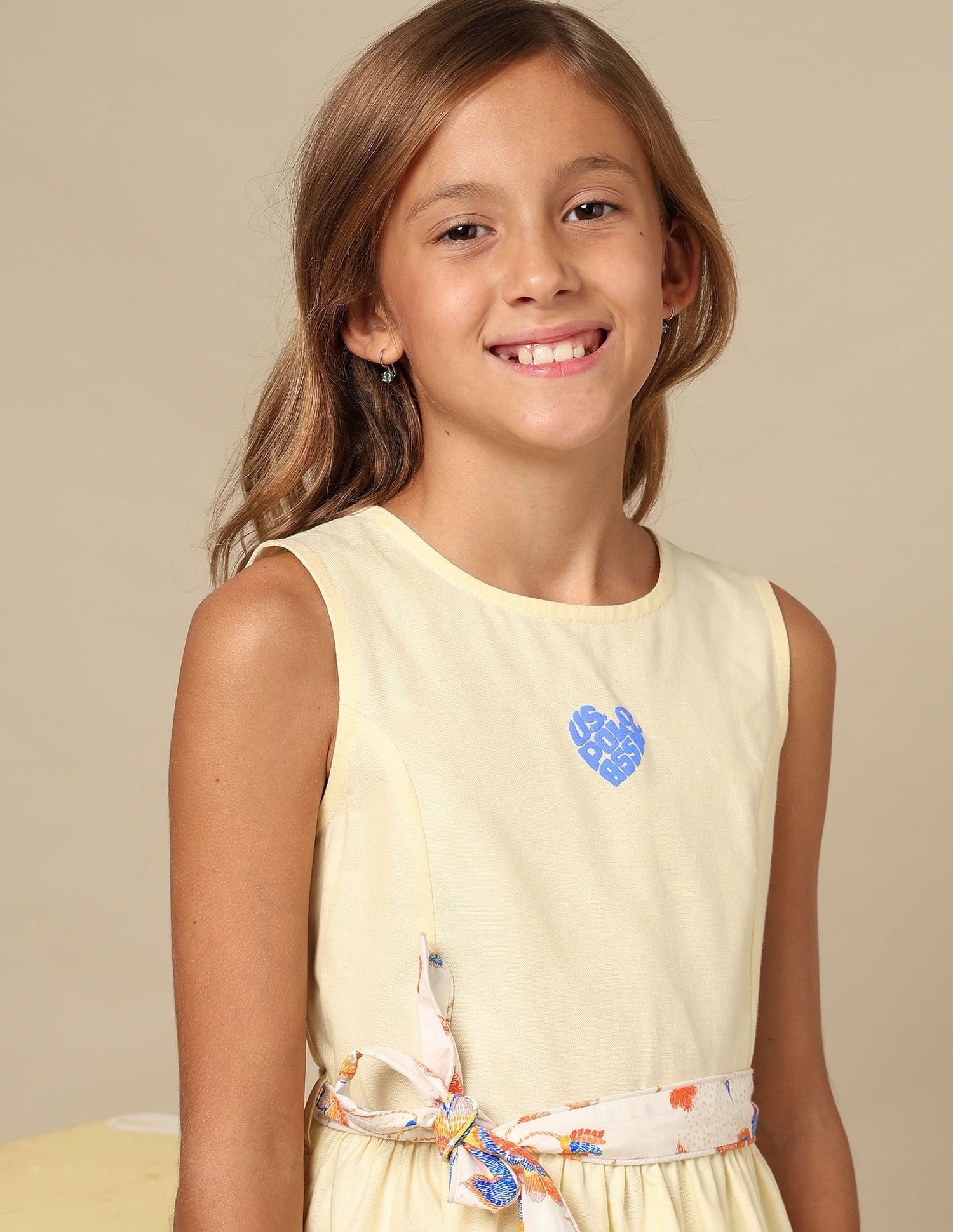 Girls Belted Fit And Flare Dress Yellow - U.S. POLO ASSN. | Large