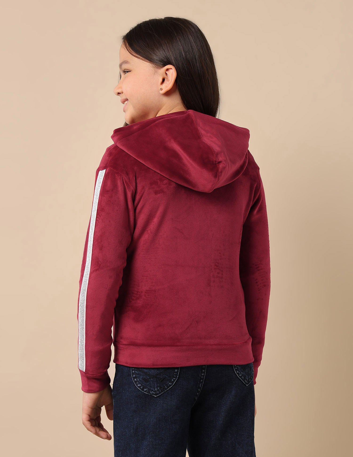 Girls Lurex Tape Velour Sweatshirt Maroon - U.S. POLO ASSN. | Large