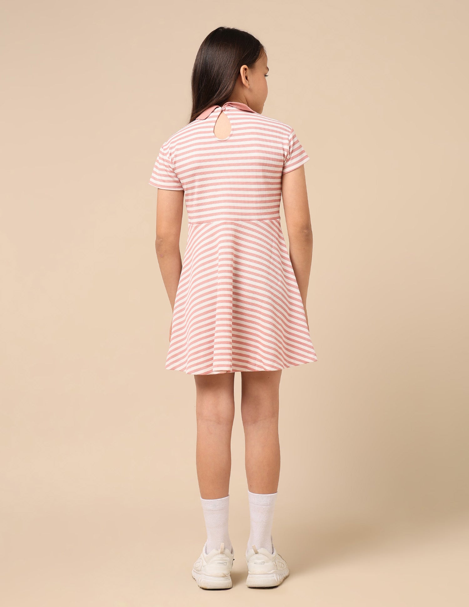 Girls Horizontal Striped Fit And Flare Dress Pink - U.S. POLO ASSN. | Large