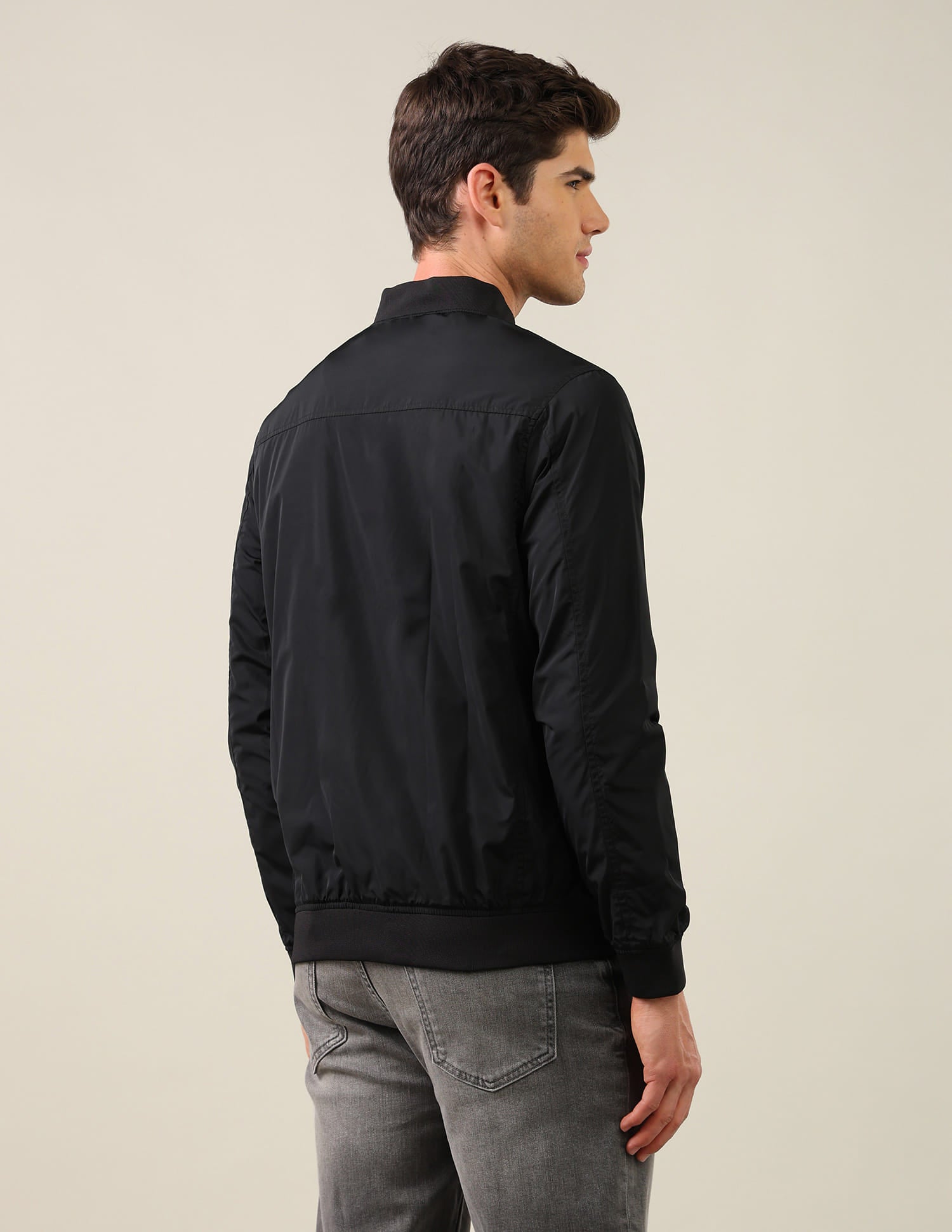 Men Black Solid Stand Collar Bomber Jacket Black - U.S. Polo Assn. India | Large