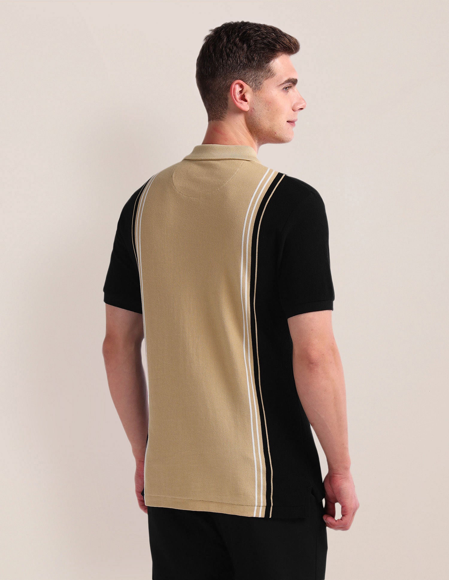 Colour Block Pique Polo Shirt Beige and Black - U.S. Polo Assn. India | Large