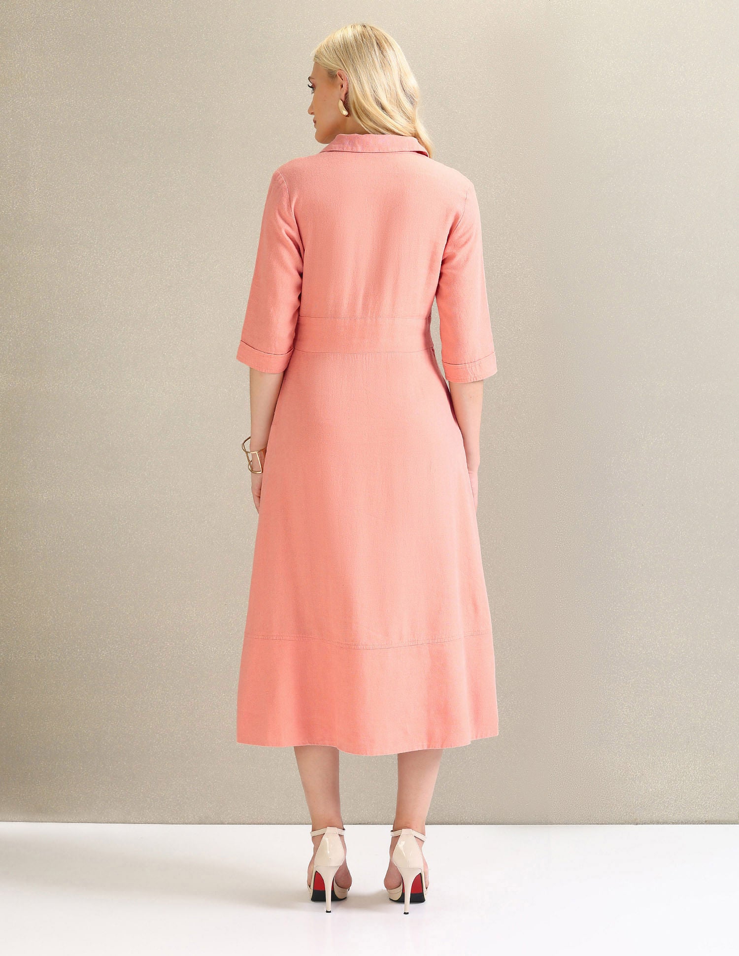 Solid Linen Viscose A-Line Dress Coral - U.S. Polo Assn. India | Large