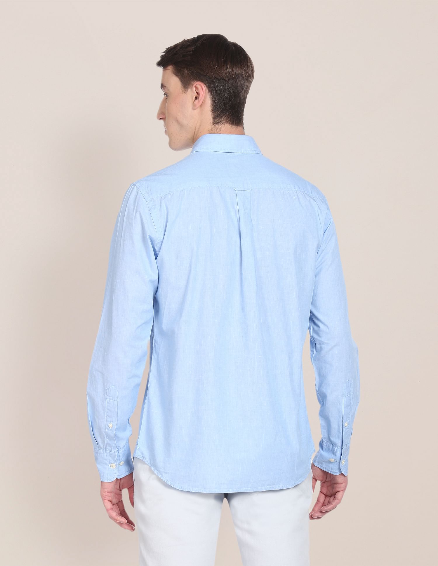 Premium Cotton Tailored Fit Solid Shirt Light Blue - U.S. POLO ASSN. | Large