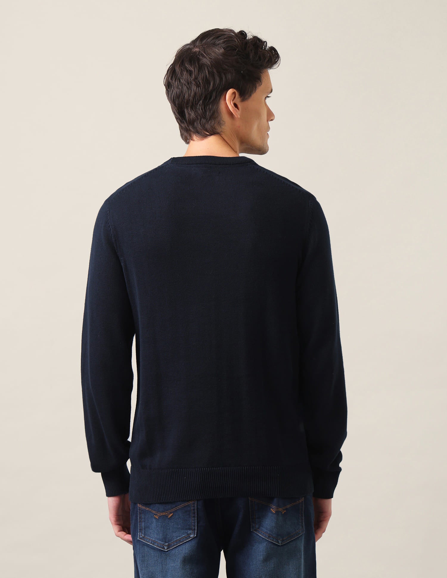 Crew Neck Brand Embroidered Sweater Navy - U.S. Polo Assn. India | Large
