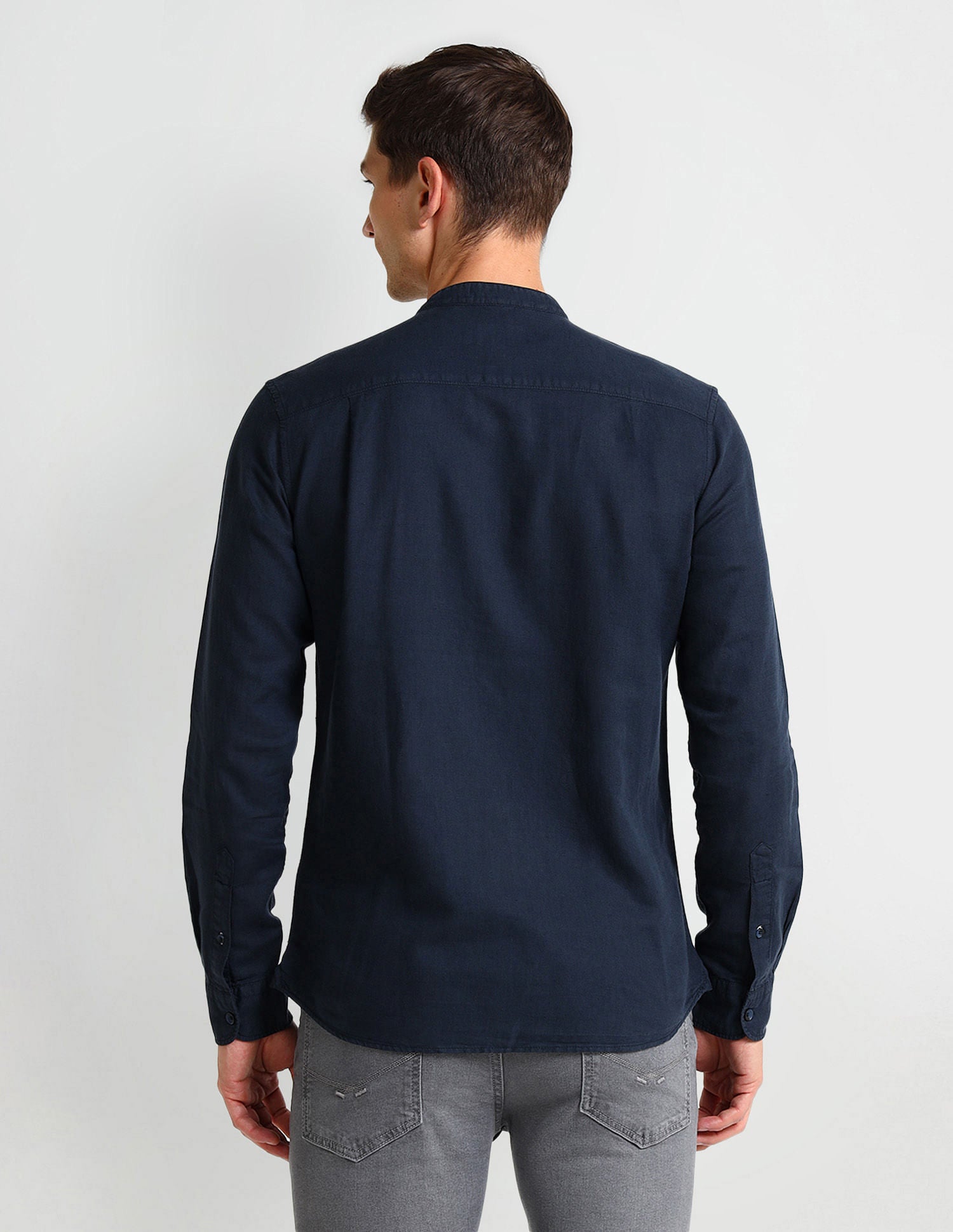 Slim Fit Poplin Linen Shirt Blue - U.S. Polo Assn. India | Large