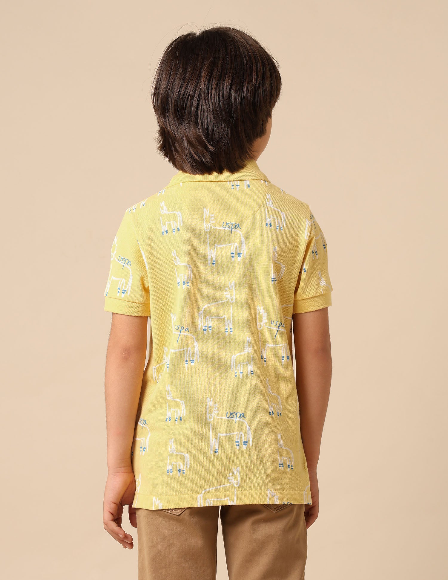 Boys All Over Printed Regular Fit Polo Shirt Yellow - U.S. POLO ASSN. | Large